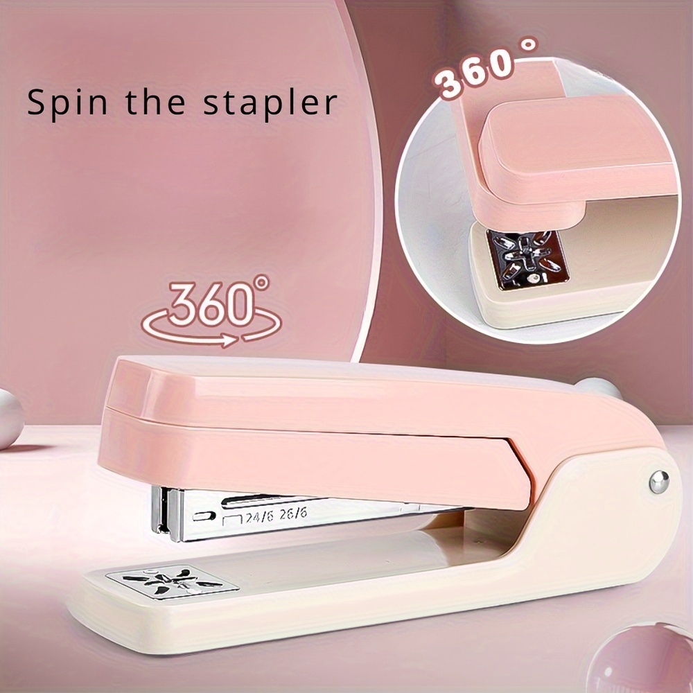 

1pc White/black/pink/blue 360-degree Rotation Office Stapler Labor-saving Fashion Good-looking Multi-functional Business Office Supplies Can Be Binding 25 Sheets Of Paper