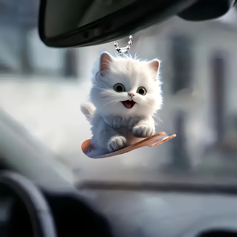 skateboarding cat acrylic keychain versatile car rearview mirror charm backpack accessory details 1