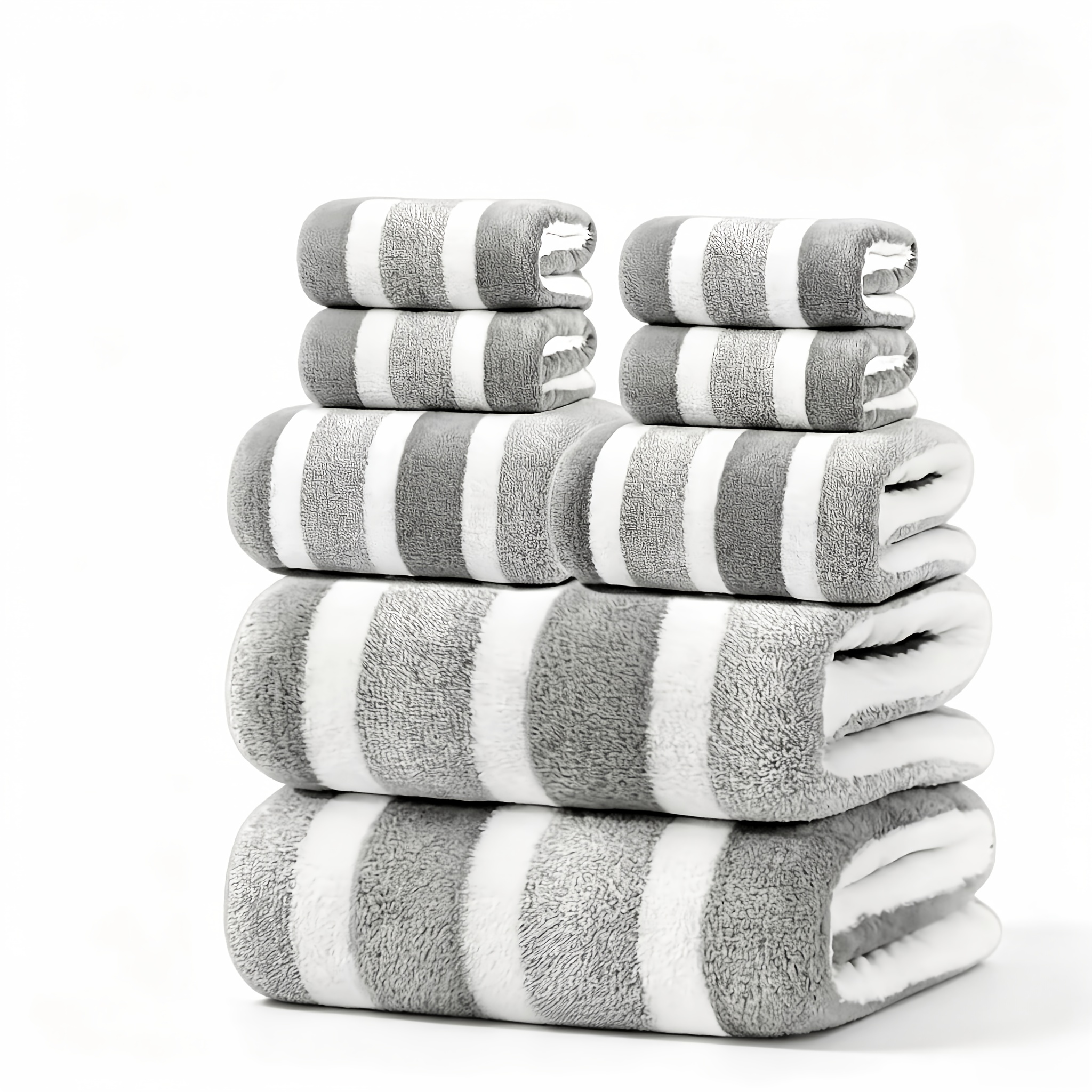 TEMU 8pcs Set, , Super Absorbent, Striped Bath Towel Set, Including 2 Large Bath Towels, 2 Large Face Towels, And 4 Hand Towels
