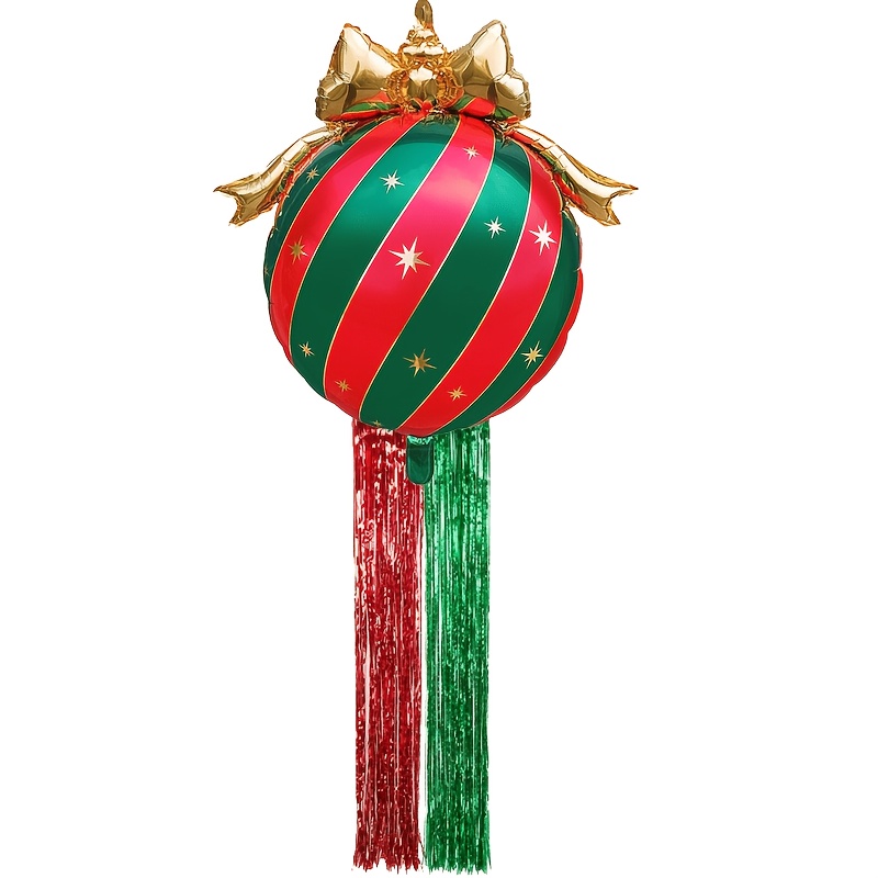 TEMU Ensemble de 3 pièces - Balles décoratives de Noël gonflables géantes à suspendre, balles de Noël rayées avec tulle, grands ornements de Noël