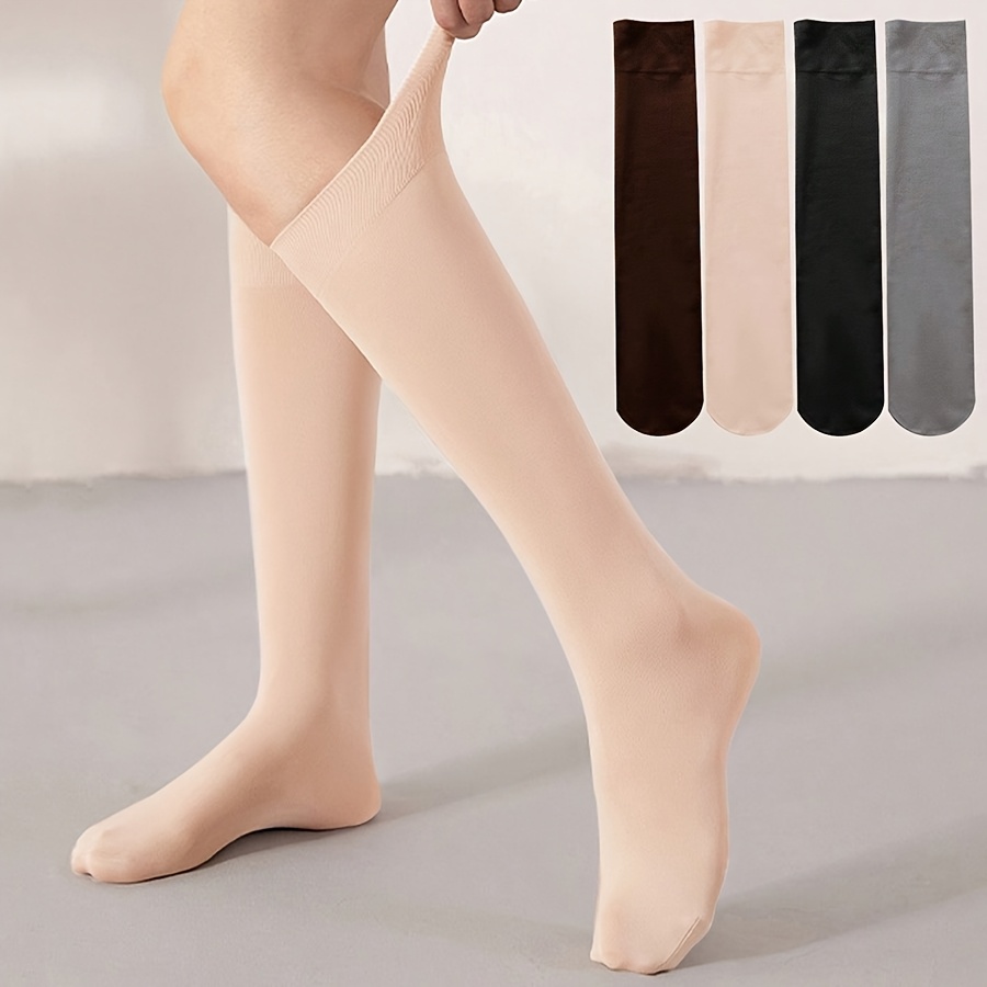 

1 paire de chaussettes mi-longues décontractées de couleur unie pour femmes, 90 % polyamide, 10 % élasthanne, , lavage à , style , chaussettes chaudes pour les jambes