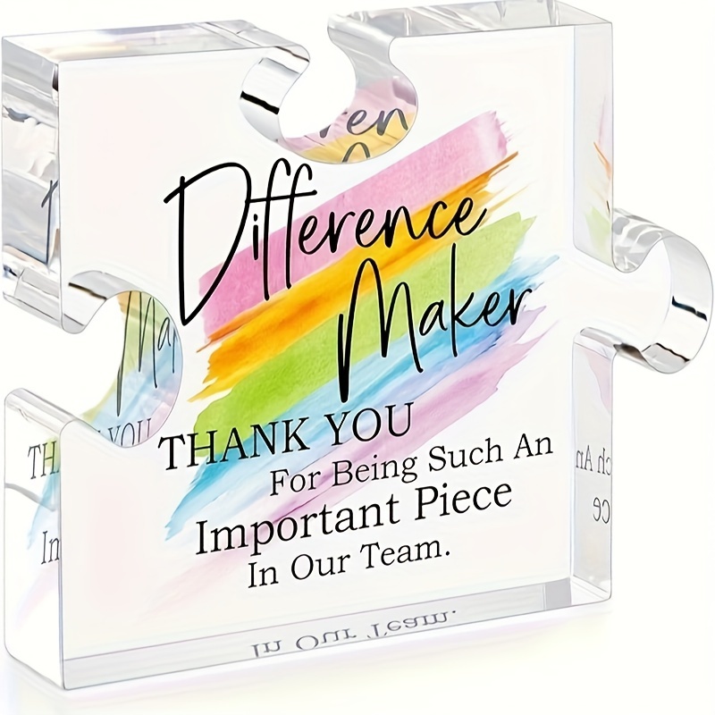 

1pc Acrylic Appreciation Gift (4''x4''/10cm*10cm), Classic Desk Paperweight For Mentors, Managers, Bosses, "difference Maker" With Vibrant Colors, Home Office Decor, Thank You Gesture