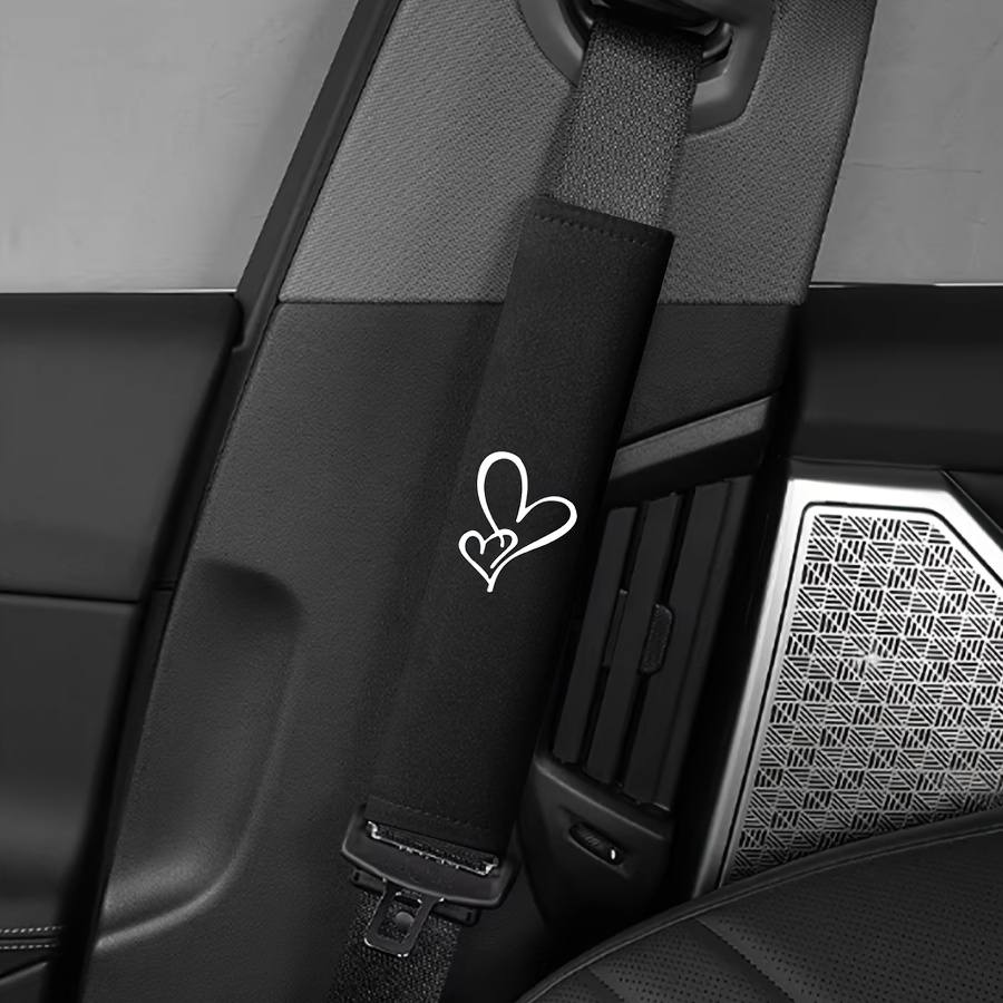 TEMU 1pc Coussin d'épaule universel pour ceinture de sécurité de voiture avec un design double cœur, la pression sur l'épaule, tissu doux, artisanat
