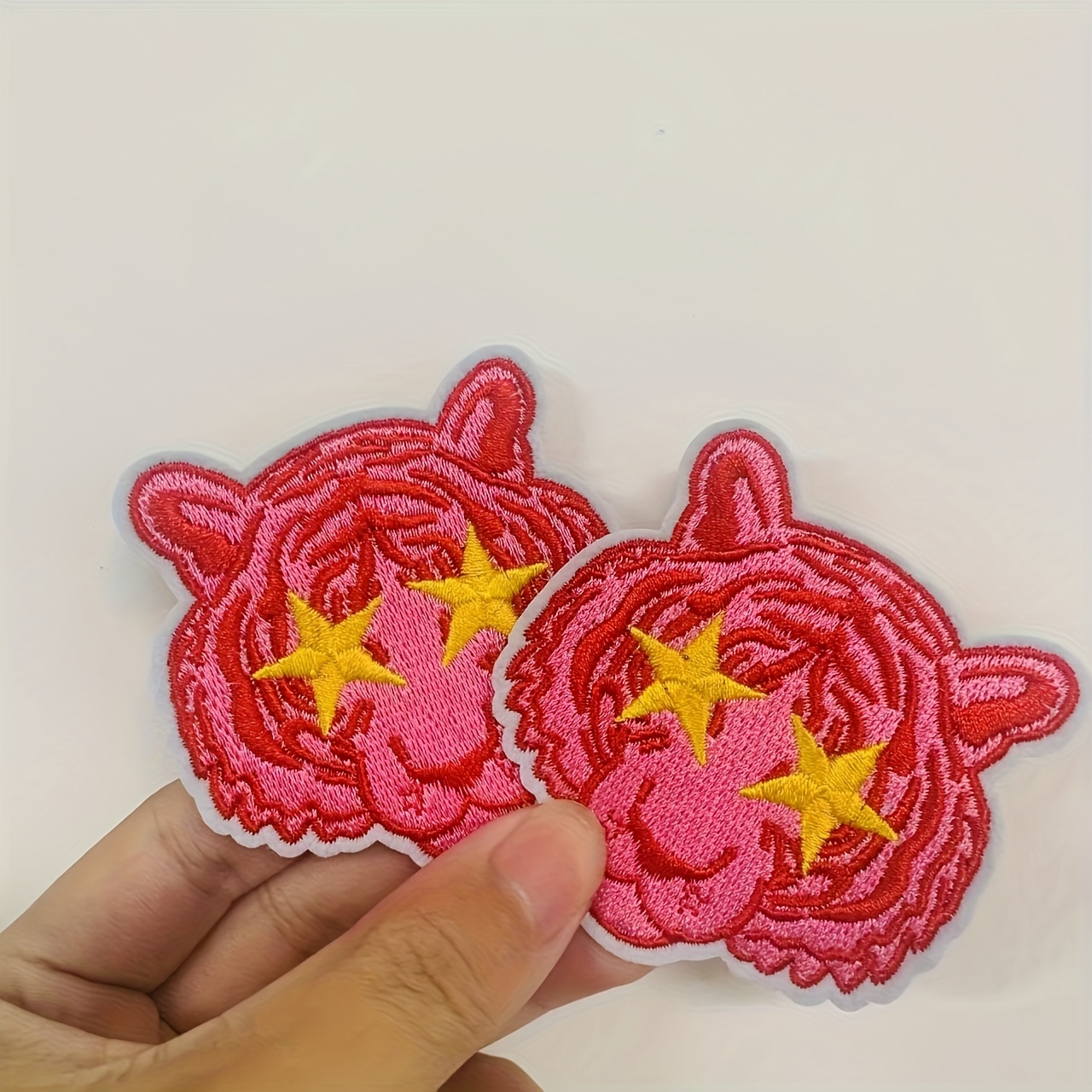 TEMU 2pcs Set Of Cartoon Tiger Embroidered Patches, Iron-on Appliqué Patches, Suitable For Clothing, Shoes, Hats And Backpacks - Rose Red