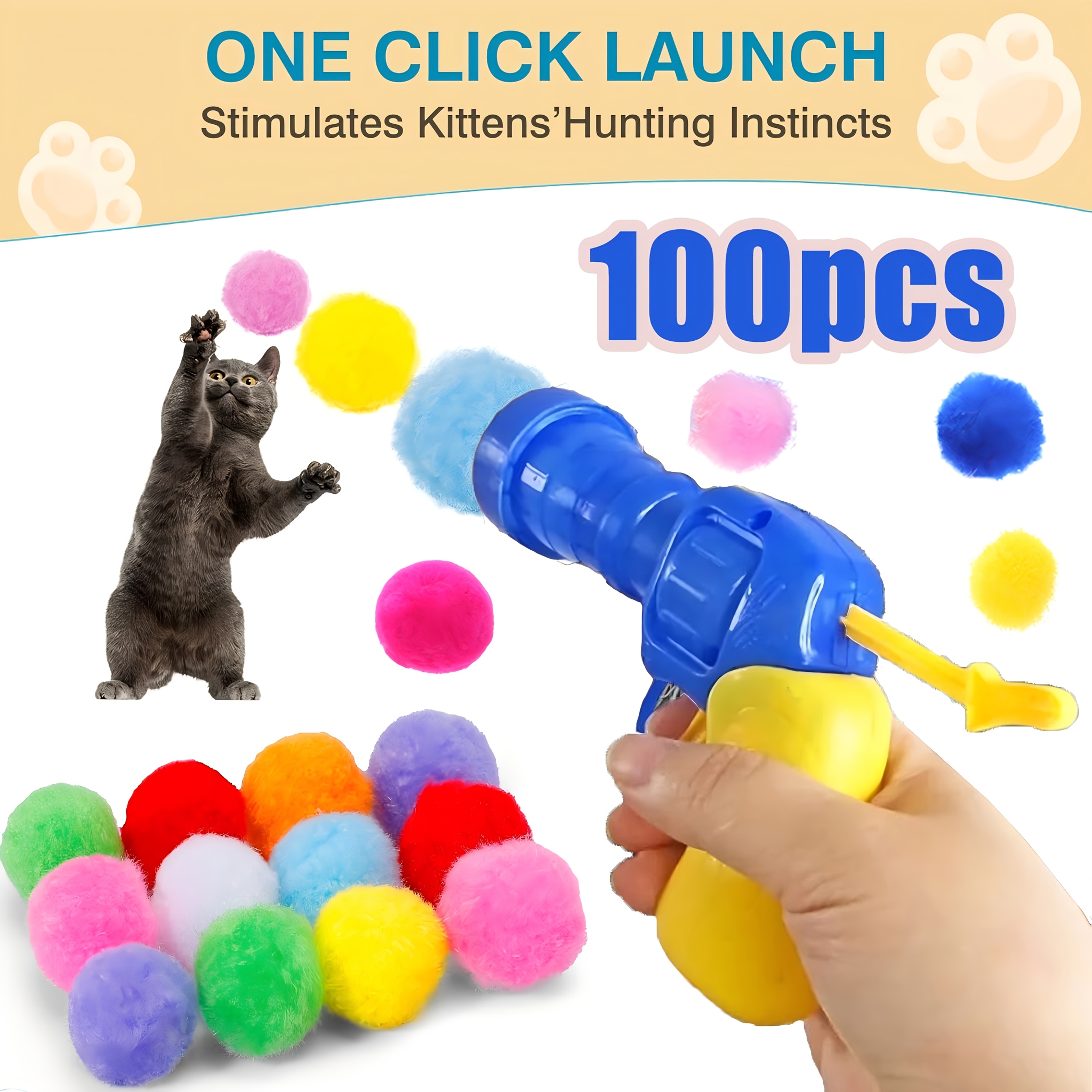 

Interactive Pet Cat Toy Launcher, With Plush Balls - , High Elastic Cat Teaser, Bringing