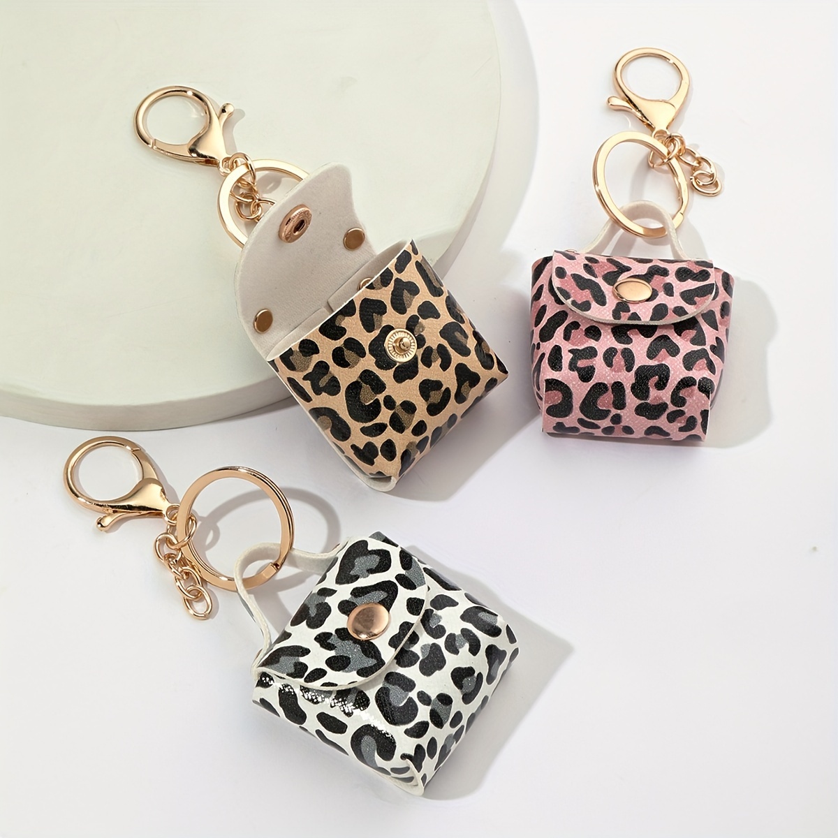 

1pc Leopard Print Mini Square Keychain, Leather Coin Purse With Key Ring, Mobile Phone Car Bag Charm Accessory