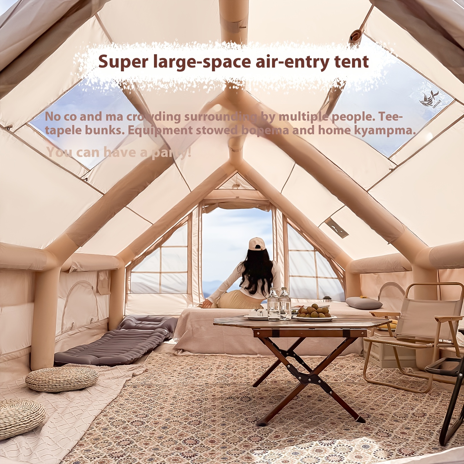 صورة العنصر خيمة قابلة للنفخ ساخنة xxl مناسبة لـ 4-6 أشخاص، خارجية، بنوافذ، مقاومة للرياح/عازلة لكل  ، خيمة هوائية ذاتية الدعم، كاربا قابلة للنفخ، خيمة ملاذ، تأتي مع حقيبة تخزين بسيطة ومحمولة