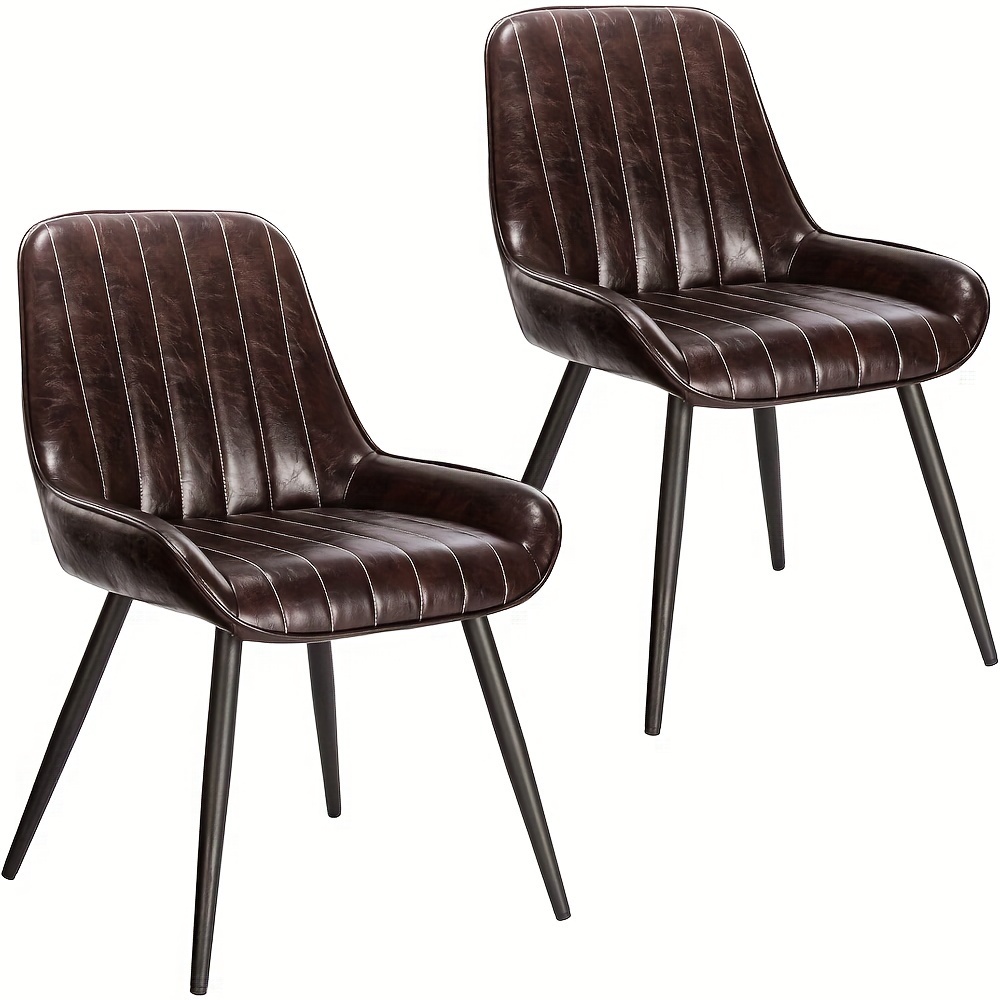 Image of 2pcs Dining Chairs, Retro Kitchen Chair Upholstered Chair Living Room Chair, Pu Seat Retro Chair With Metal Legs, Visitor Chair For Dining Room Living Room Kitchen