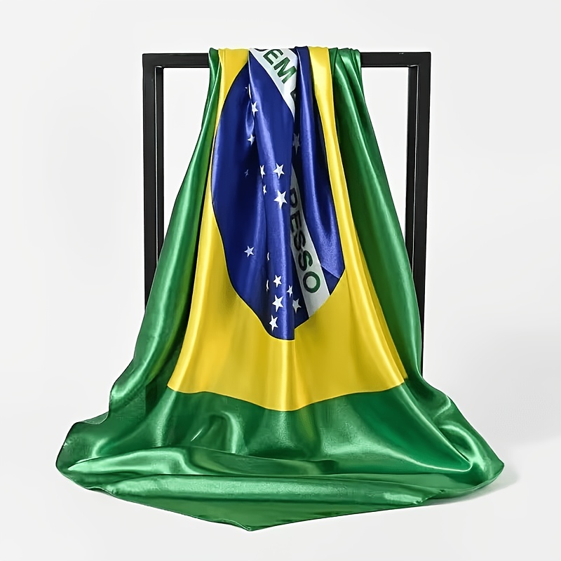 TEMU Pañuelo Cuadrado Grande con Soporte de de Brasileña, Pañuelo de Soporte del Equipo Brasileño para Partidos de Fútbol, Drapeado de Satén, Encoge