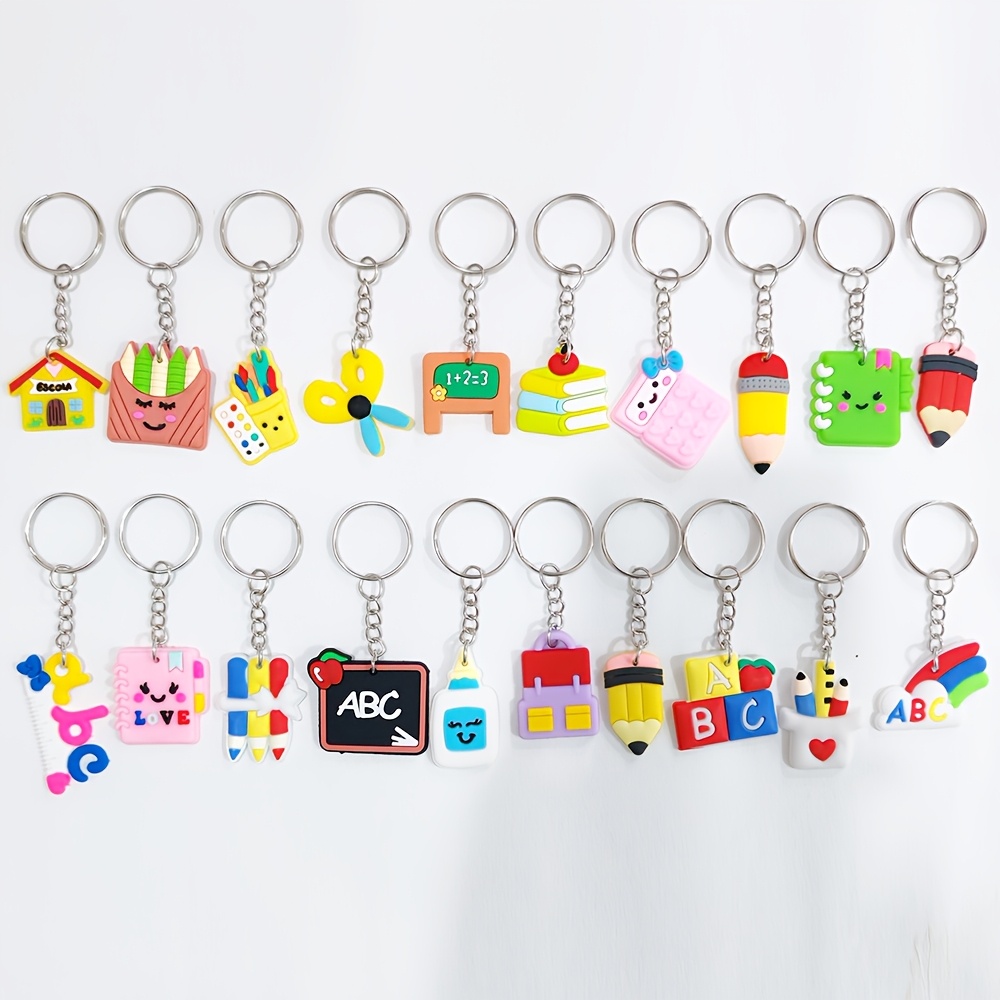 TEMU 20 Piezas de Llaveros Planos 2D, Llaveros con Temática de Papelería para Fiestas, Regalos , Accesorios para Mochilas, Carteras y Llaves de Coche
