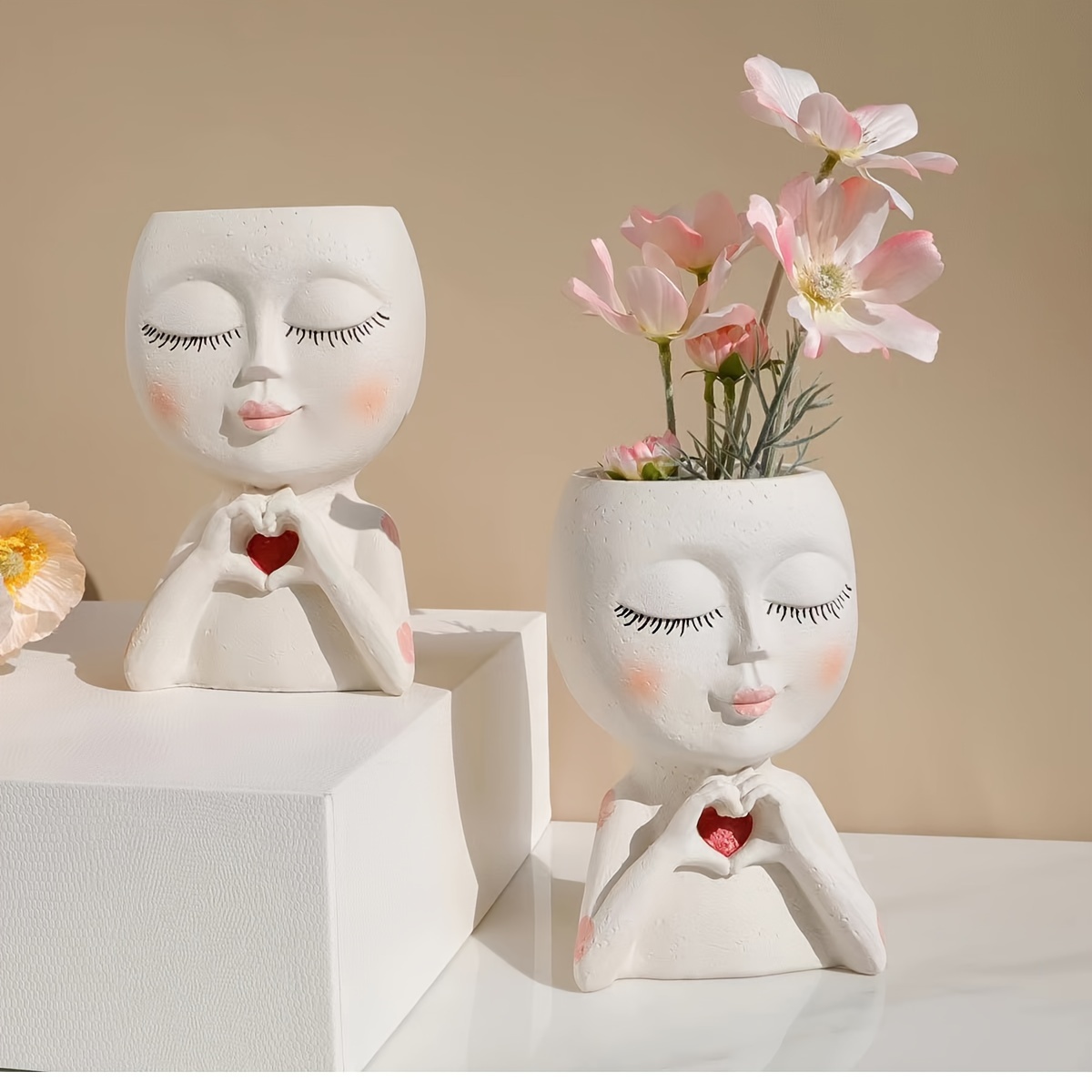 

1pc, Resin Human Figurine Vase, Modern Artistic Tabletop Decor, Home Decor Flower Pot, Unique Sculpture Planter For Indoor Display