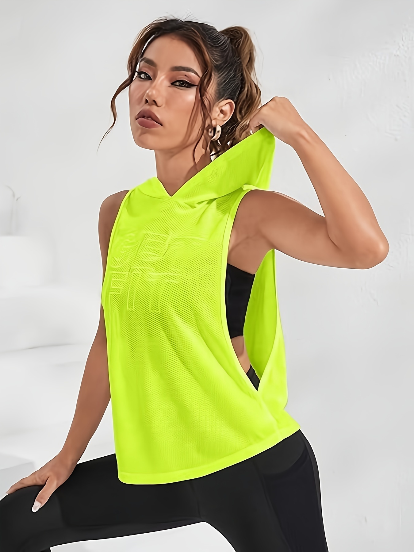 Letter Embroidered Side Open Hoodie, Y2K Sleeveless Loose Eyelet Hoodie For Spring & Summer, Women's Clothing