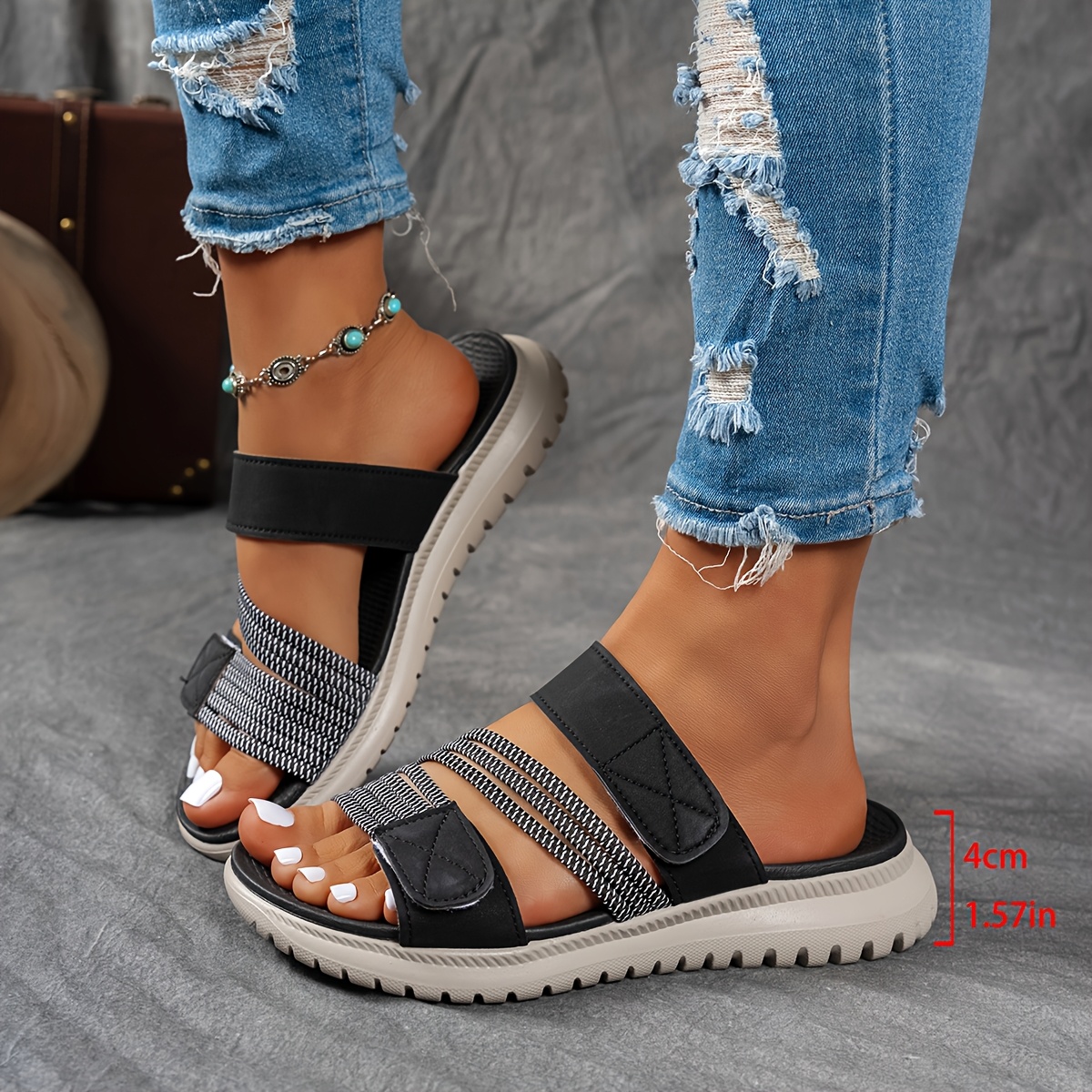 womens multi color elastic webbing slippers with fastening soft sole outdoor walking slippers women shoes 5