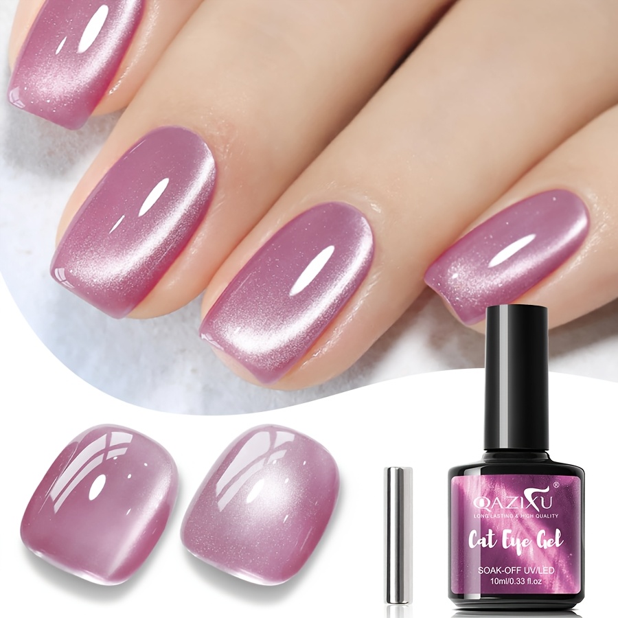 Image of Qazixu Cat Eye Gel Nail Polish Tape Magnetic Tool, Shimmering Purple Reflective Nail Gel /led Semi-permanent Cat Eye Nail Polish, Glossy Surface, , Diy Home Nail Art