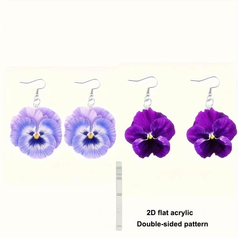 TEMU 2d Flat Acrylic Of Tricolor Violet Flower Earrings, Blue Flower Language - , Purple Flower Language - Love, Suitable For Valentine's