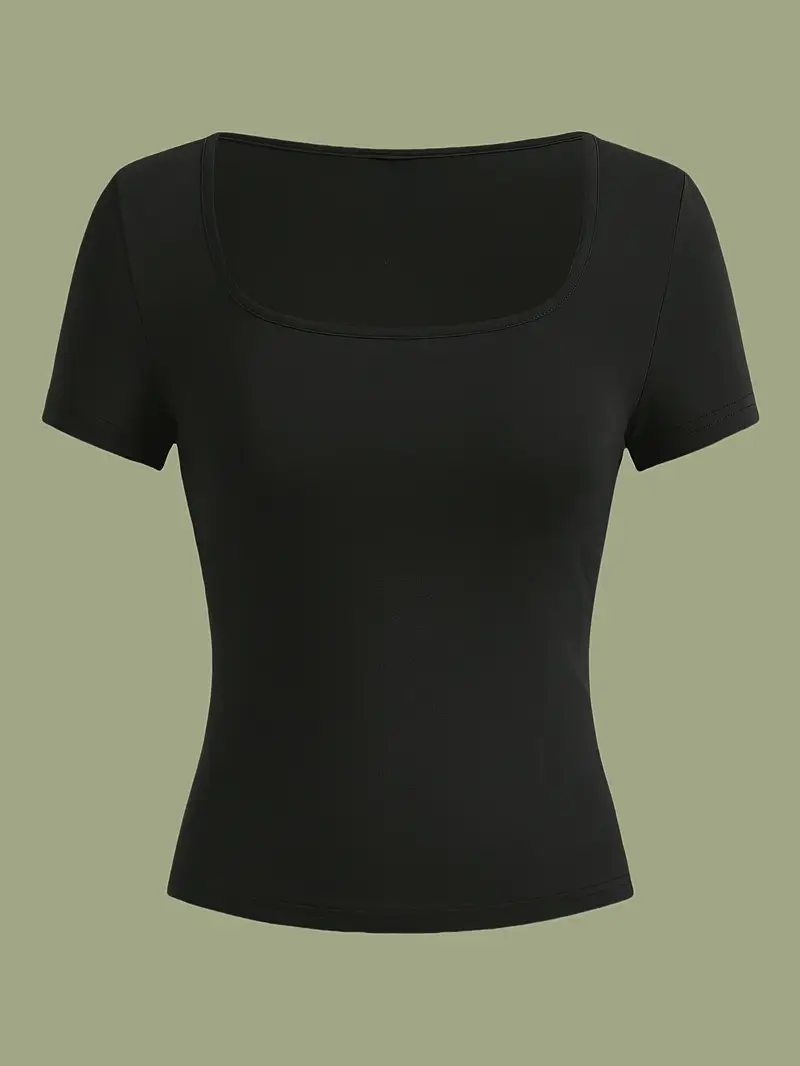 3pcs womens casual square neck short sleeve t shirts high solid color machine washable versatile for casual attire Product details 0