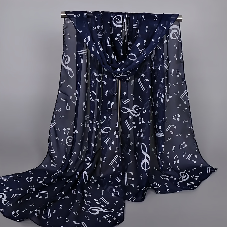 TEMU 1pc Women's Elegant Music Note Print Scarf - Lightweight Polyester Shawl, Multi-functional Neck Wrap & Fashion Accessory, Breathable Windproof