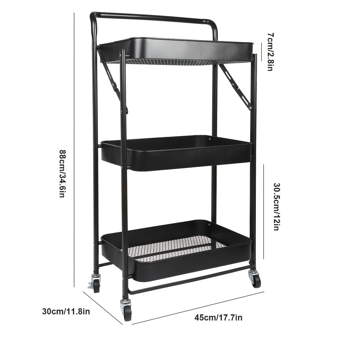 TEMU 3-tier Folding Storage Cart With Wheels, Foldable Storage Cart With Handle, Rolling Organizer, Trolley With Hanging Cup And Hook For Kitchen,