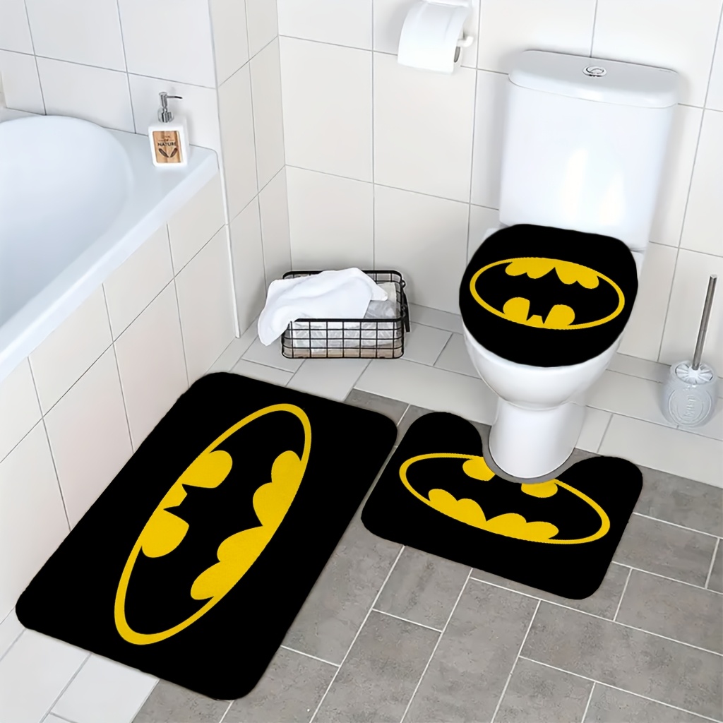 TEMU Mother's Day Warner Batman 3pcs Bathroom Rug Set, Bath Mat Set, No Slip Washable Cover Floor Rug Decorations For Kitchen Bathroom Bedroom, Set