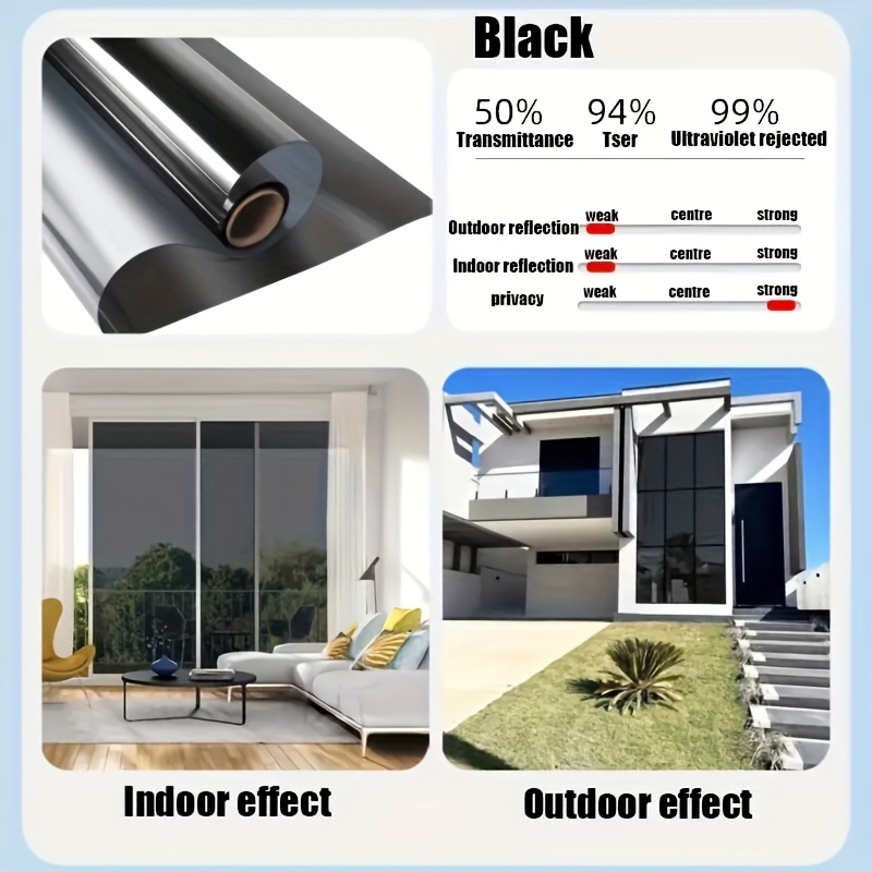 TEMU Privacy Mirror Window Film Sun Protection, Anti- Static Cling Reusable Thermal Control Window Blackout Film Suitable For Home/office/building