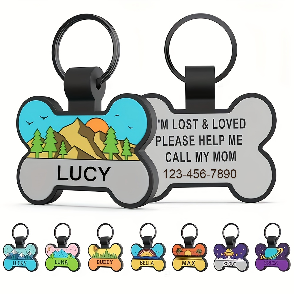 Customized Silent Bone-Shaped Dog Tag with Silicone Material for Pet Identity, Engraved Personalized Pet Tag for Dogs and Cats
