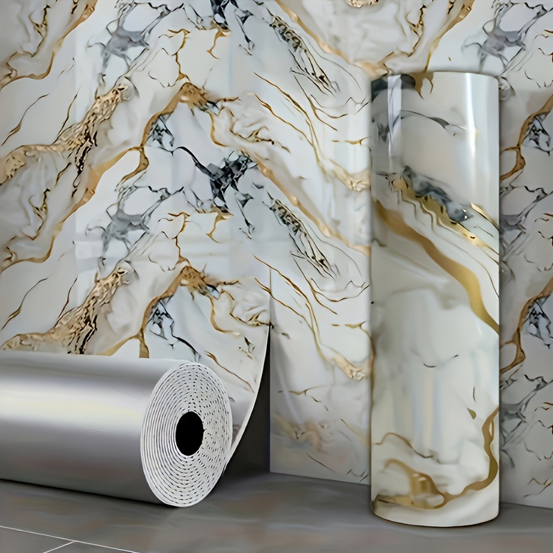 Image of 5 Rolls Of Self-adhesive Wallpaper Featuring A Marble Design, Resistant To Water And Oil, Ideal For Decorating Walls And Surfaces In Living Rooms, Kitchens, Bathrooms, And More