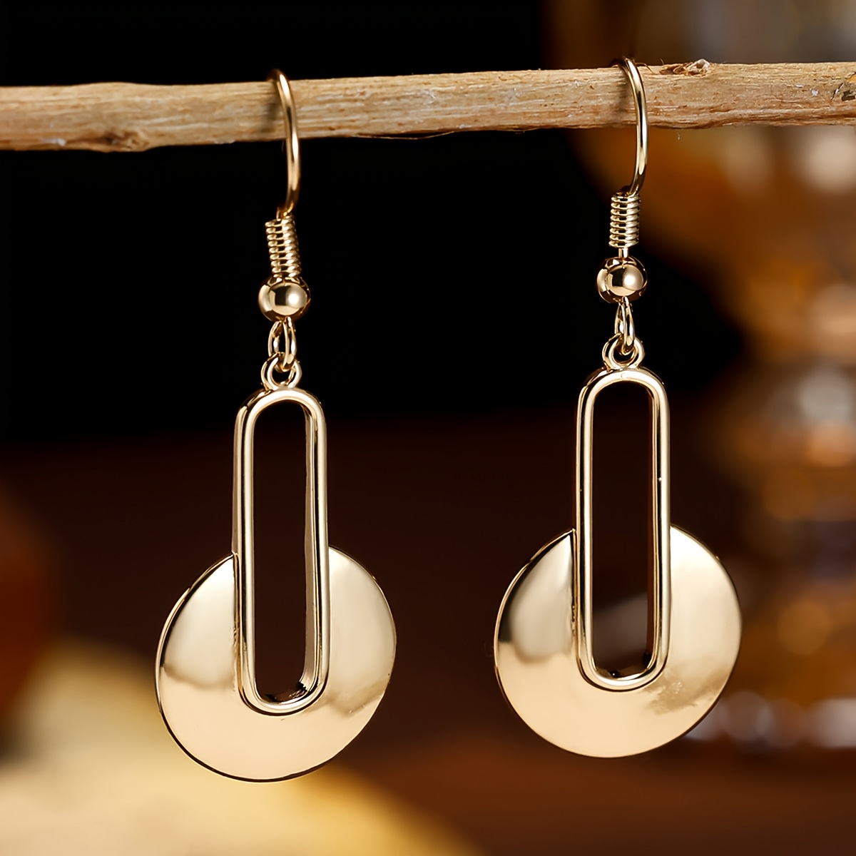 Women's Classic Copper Earrings with Synthetic Zirconia Inlay