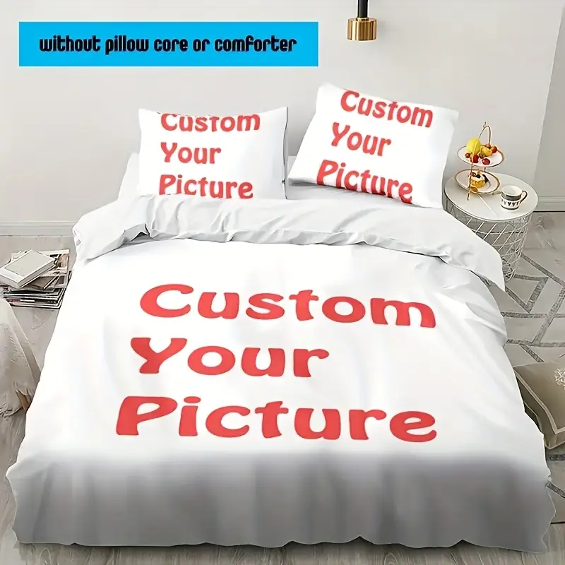 custom 3pcs bedding set with personalized photo 1 duvet cover and 2 pillowcases soft breathable polyester down er cover and pillowcase zipper closure machine washable suitable for bedroom or Product details 0