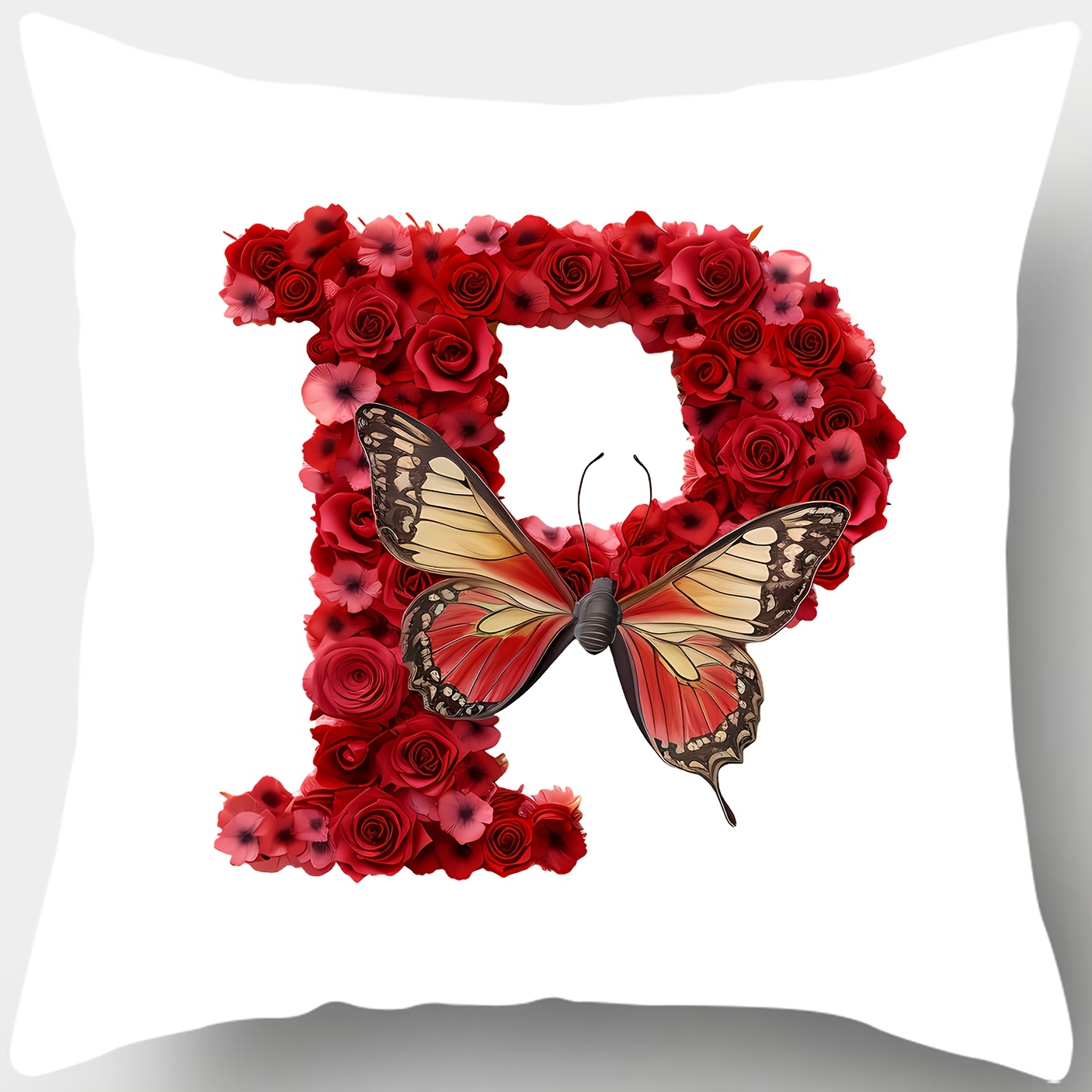 TEMU 1pc, Letter Pattern Of And Butterflies, Simple And Comfortable, Beautiful And Practical, 17.72 Inches * 17.72 Inches, Suitable For Home Sofa