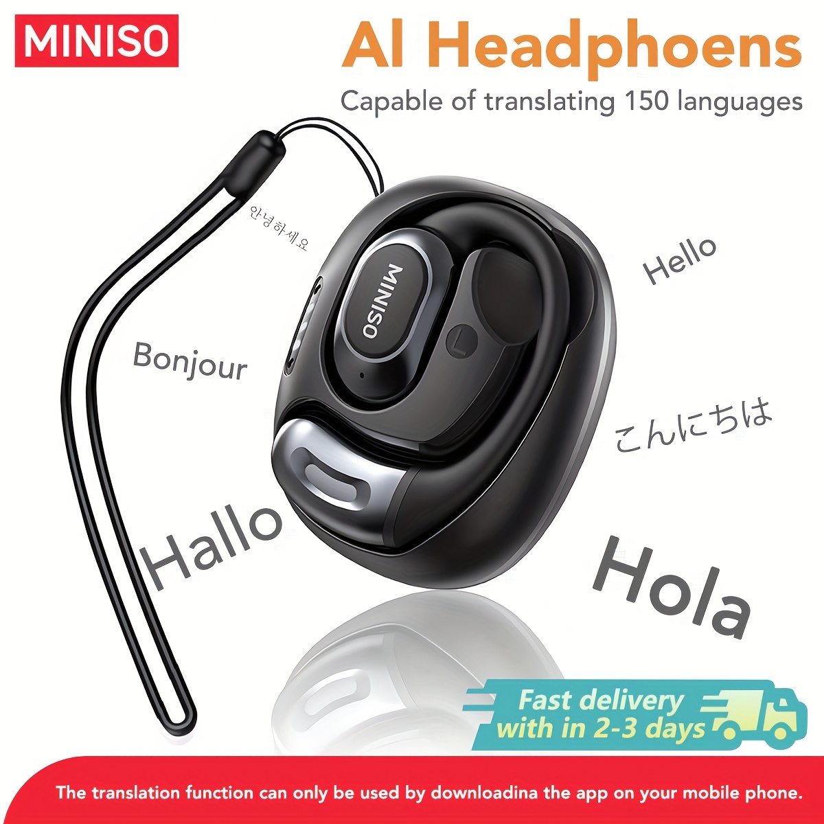 Miniso Ms156 Ai Translation Headset Long Ows Headset , Long Distance Connection Headset, Built-in Microphone Suitable For Sports