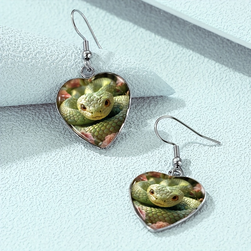 Flower Snake Heart Shape Dangle Earrings
