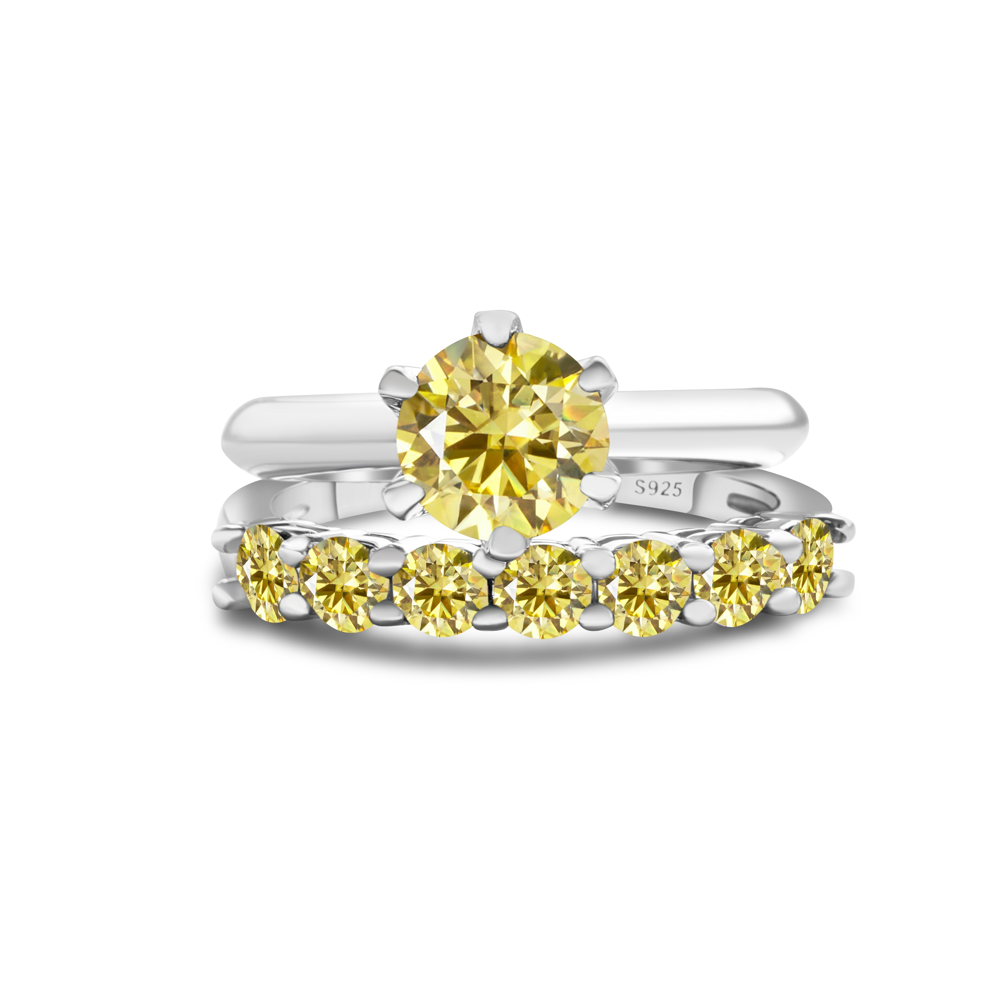 925 Silver Stackable Ring Yellow Moissanite Prong Setting