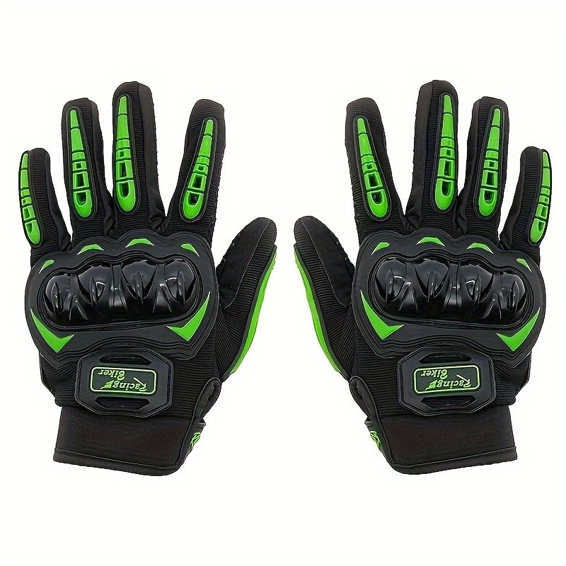 TEMU 1 Pair Full-finger Touchscreen Compatible Polyester Gloves, Knitted Fabric, All-season Outdoor Sports And Cycling, With Hook & Loop Closure - Green Accents