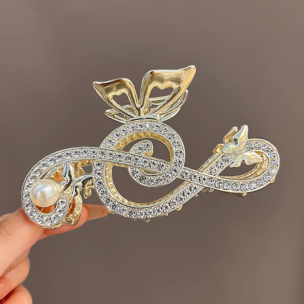 TEMU 1pc Musical Note Hair Accessory, Women's Fashion Large Claw Clip, Alloy Shark Clip, Rhinestone Hairpin, Suitable For Daily Use, Parties, And