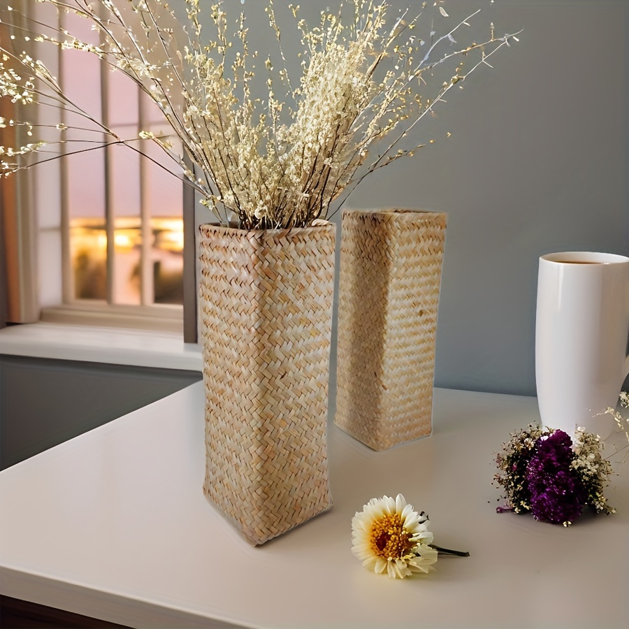 

1pc Nordic Seaweed Woven Flower Arrangement Vase, Folk Handmade Creative Storage Flower Pot Display Ornament, Aesthetic Room Decor, Home Decor