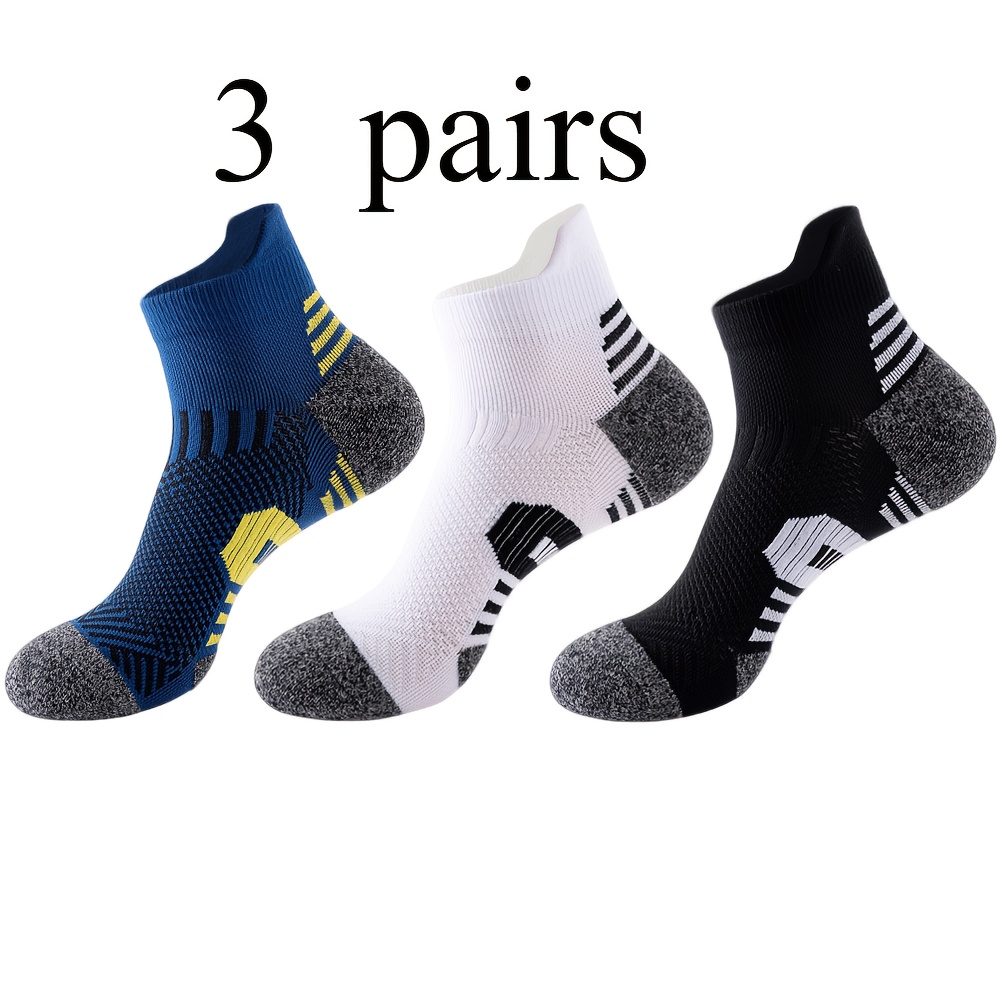 TEMU 3 Paires Chaussettes Homme Couleurs Assorties Cyclisme Course à Pied Chaussettes Courtes Épaisses Entraînement Extérieur Fitness Universelles