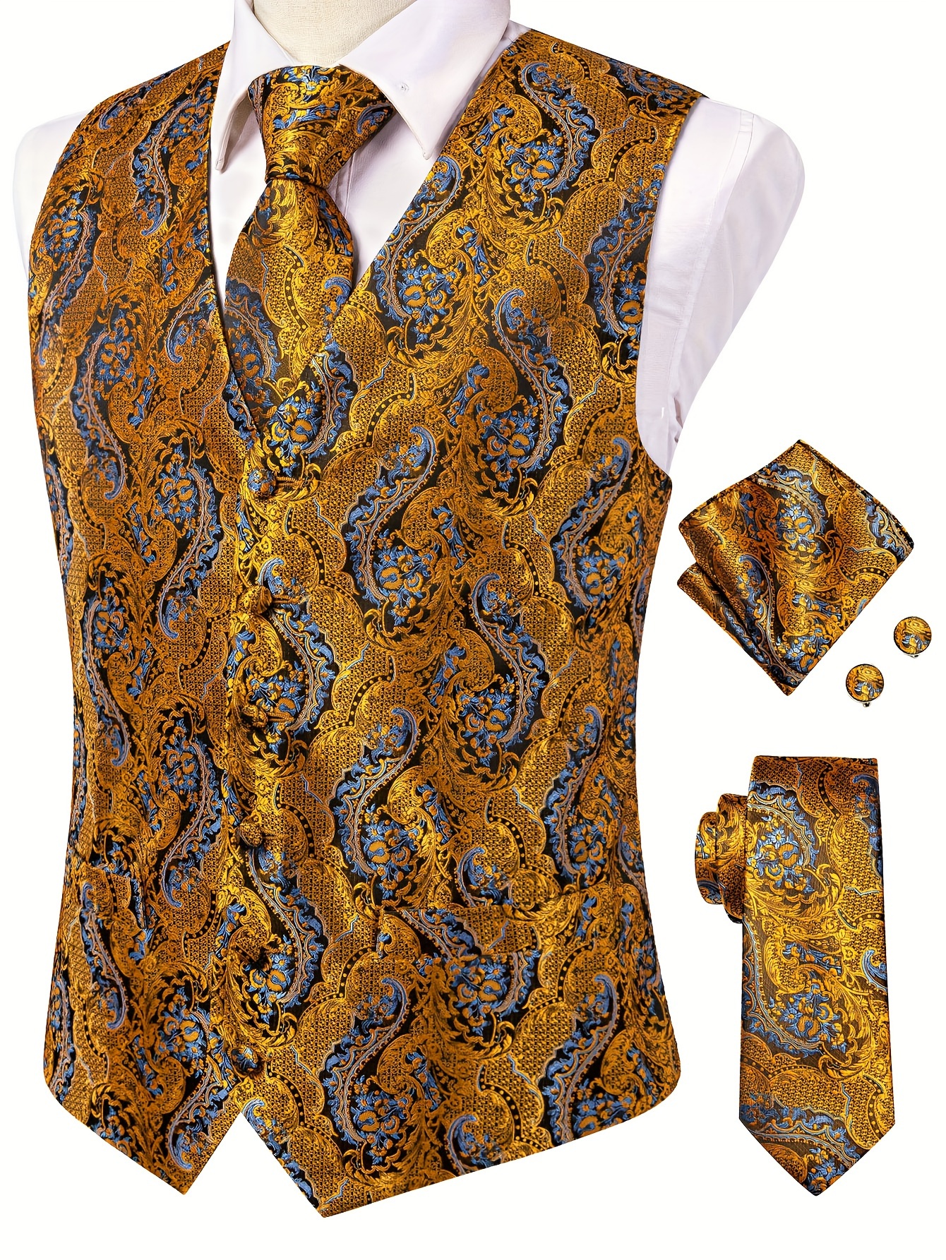 ensemble élégant gilet bleu à motif homme col Temu Morocco