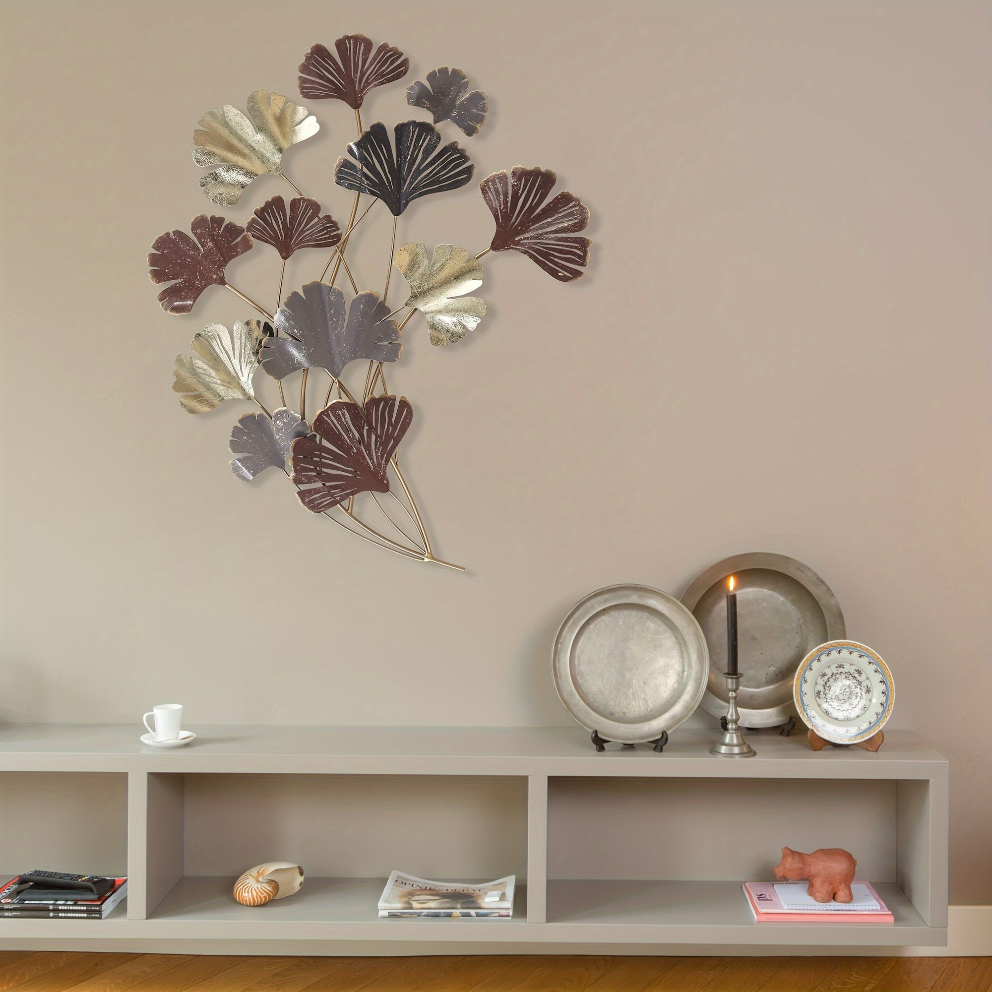59" Oversized 3D Ginkgo Leaf Metal Wall Art Decor For Living
