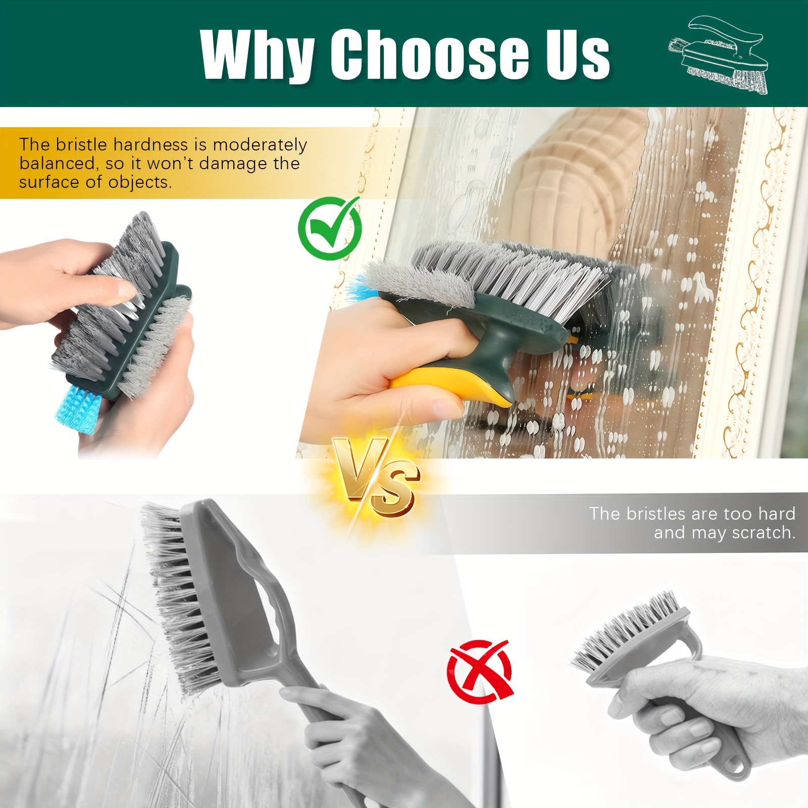 a versatile cleaning brush that can tight spaces   removes stains features bristles   sides is designed for   and is   portable and sturdy making it   cleaning bathrooms kitchens and living rooms Product details 3