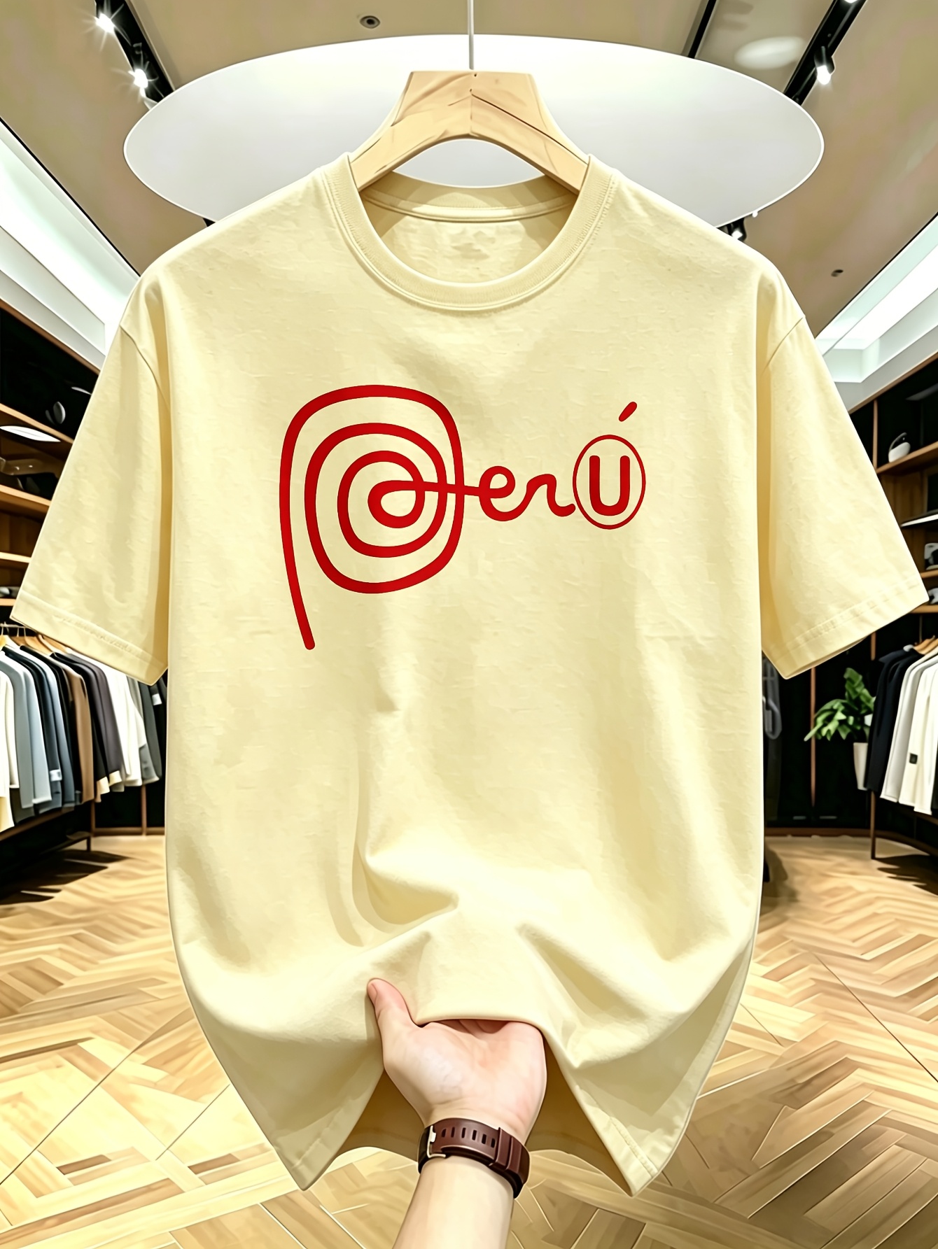 unisex 100 mens versatile round neck short sleeved t shirt peruvian red patterned print trendy half sleeved summer comfortable casual printed patterned top suitable for daily casual wear street style loose fit design