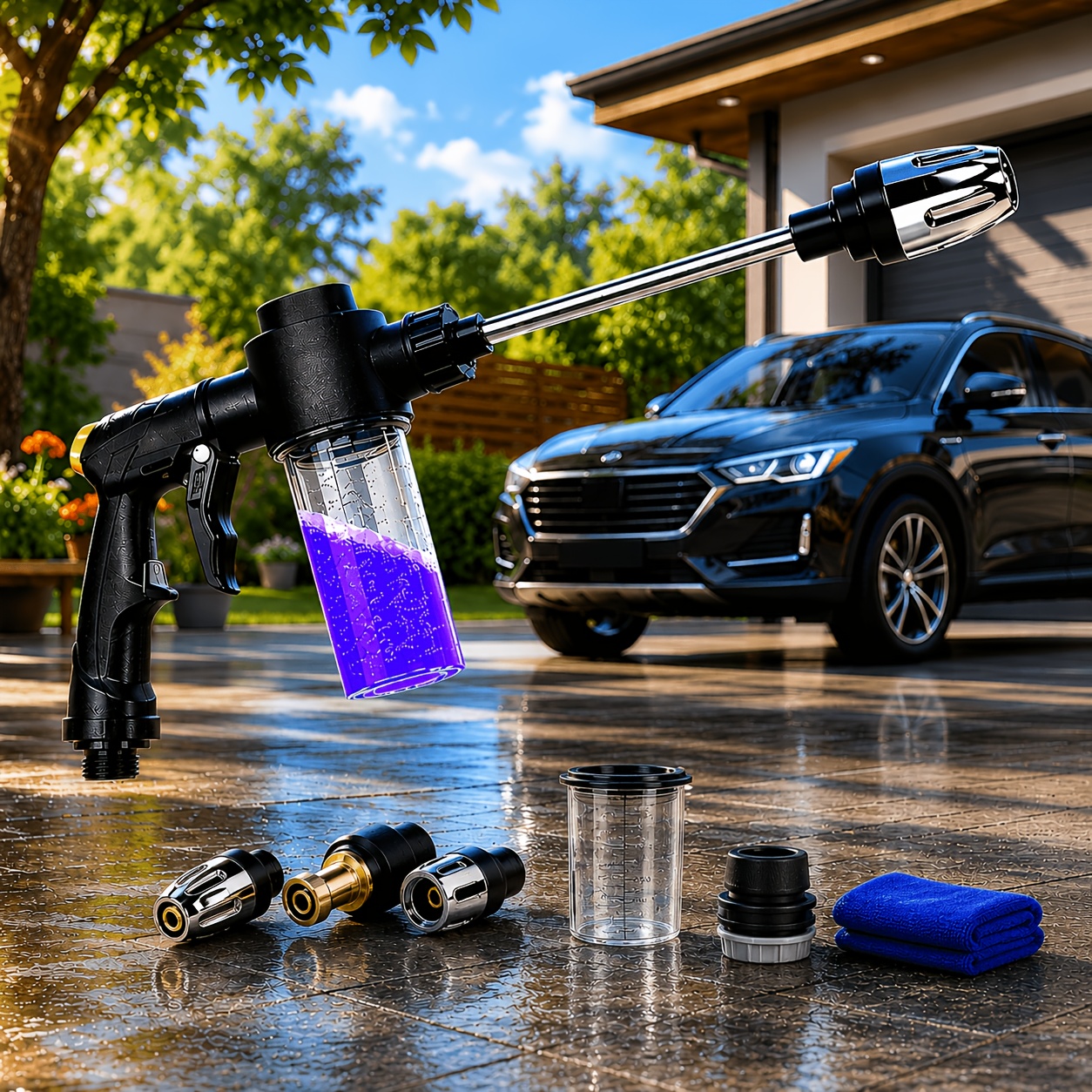 TEMU 1pc High Pressure Foam Spray Gun With Soap Bottle And Extended Wand Adjustable Nozzle For Women And Seniors For Car Washing Garden Watering And