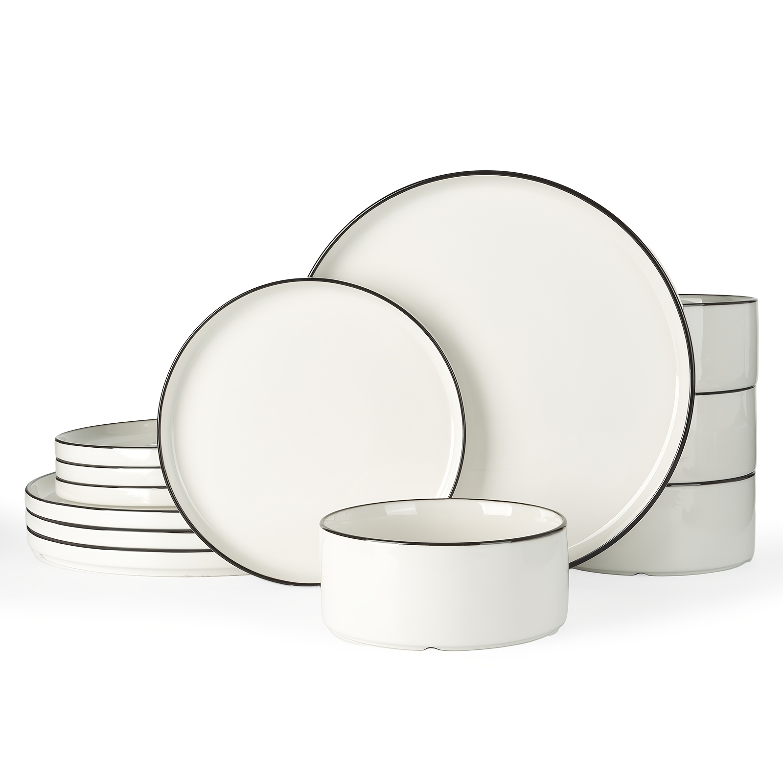 12pcs Kitchen Porcelain Plates And Bowls Sets, Dinnerware Sets For 4, Microwave And Dishwasher Safe, Scratch Resistant, White