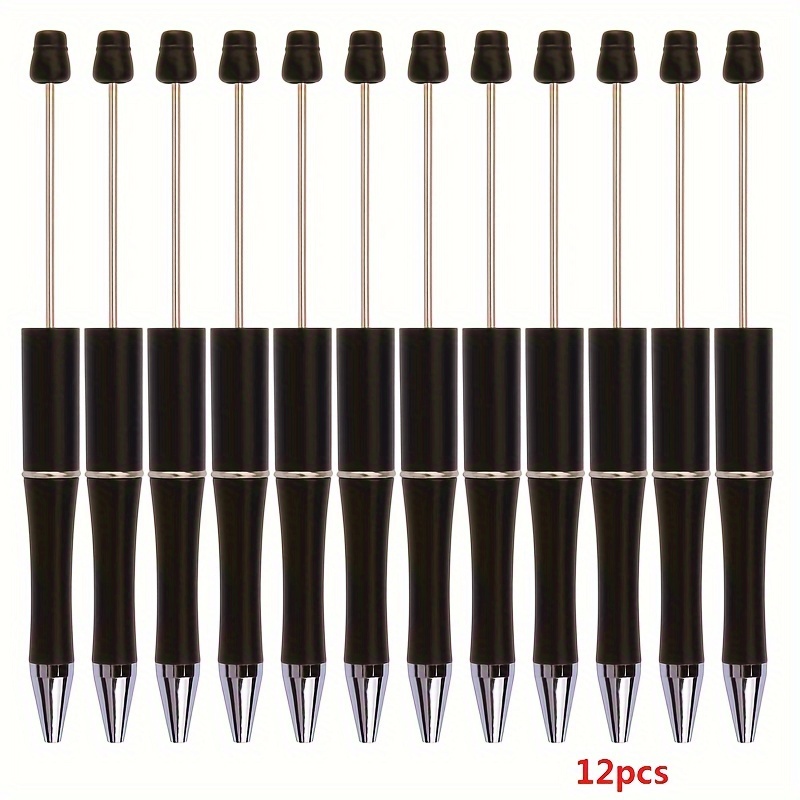 Image of 12pcs Beaded Pen Hot Selling Simple Handmade Plastic Bead Ballpoint Pens For School Office Gifts Black Ink