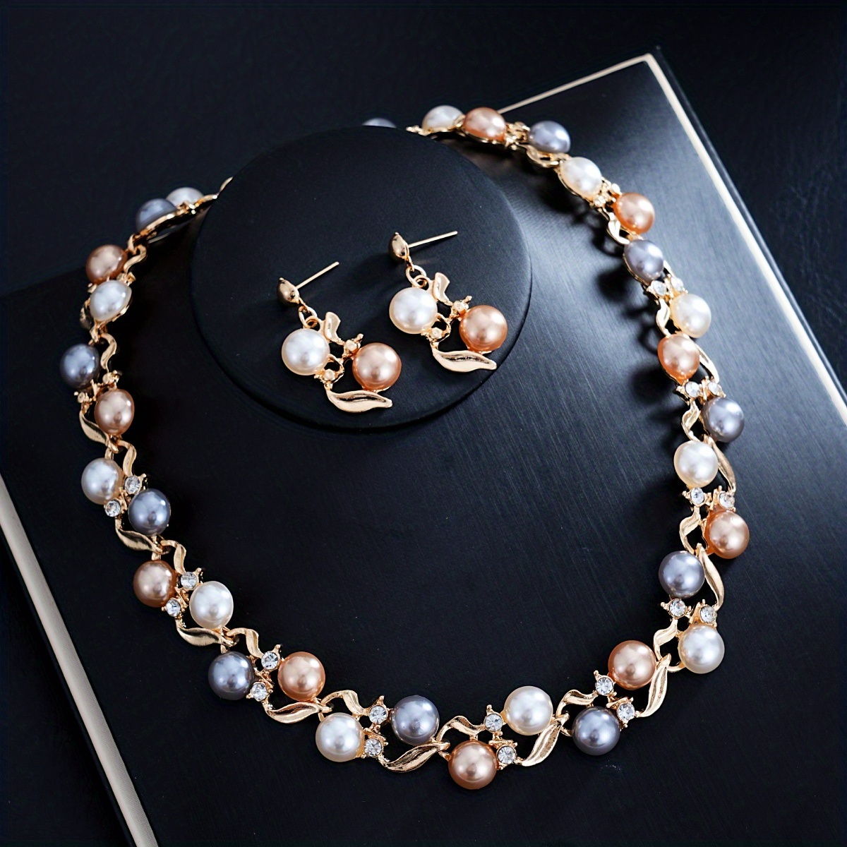 TEMU Antique Style Fashion Necklace And Earrings 2pcs Set, Elegant Luxurious Temperament Bridal Wedding Jewelry, Suitable For Balls, Parties,