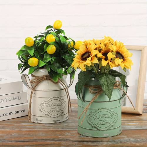 1pc vintage metal vase 6inch flower vase with flowers rustic twine bow accent room or office decor iron material