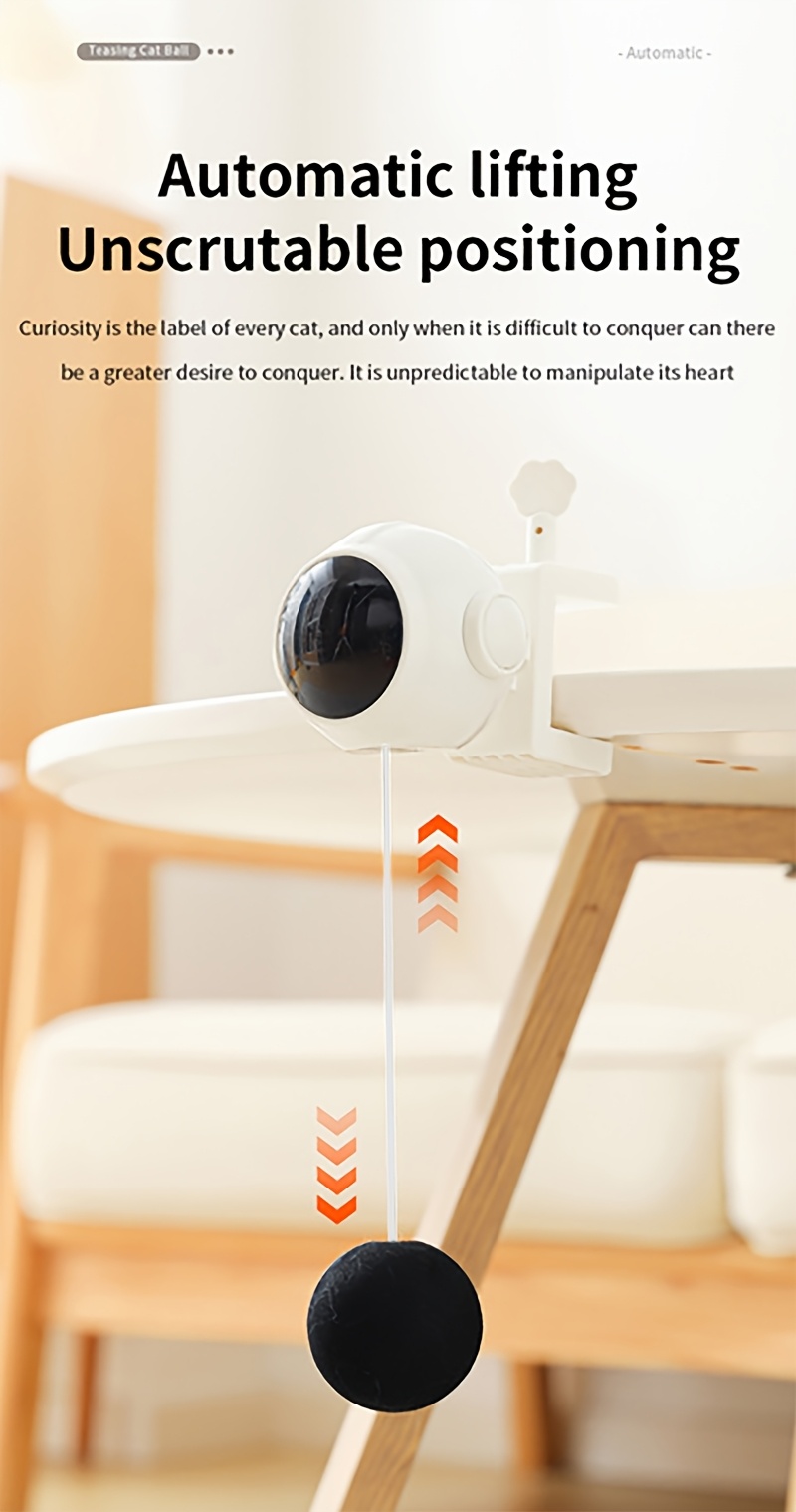 Jouet interactif pour chat avec balle en peluche automatique montante et descendante - un jouet pour chat captivant avec une balle mobile qui stimule l'instinct de chasse du chat, fabriqué en plastique durable, adapté à toutes les races pour un jeu attrayant et stimulant