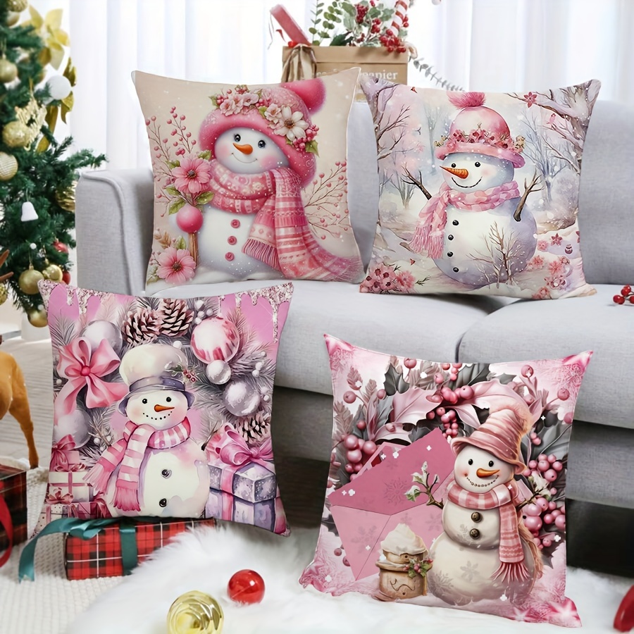 

Housses de Coussin en Peluche Ultra Douce et Courte, 4pcs, Imprimé de Noël Face, 18x18 Pouces - pour Canapé et Voiture, Fermeture Éclair, Lavables en Machine