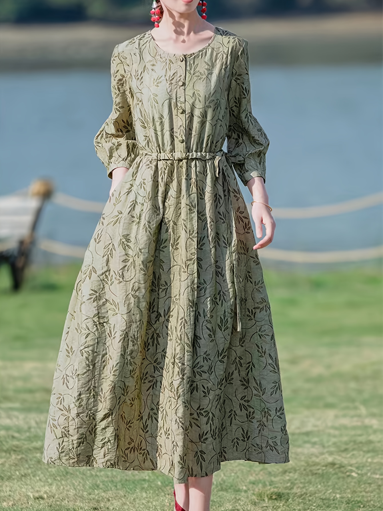 womens vintage floral print max dress lightweight non Temu Oman