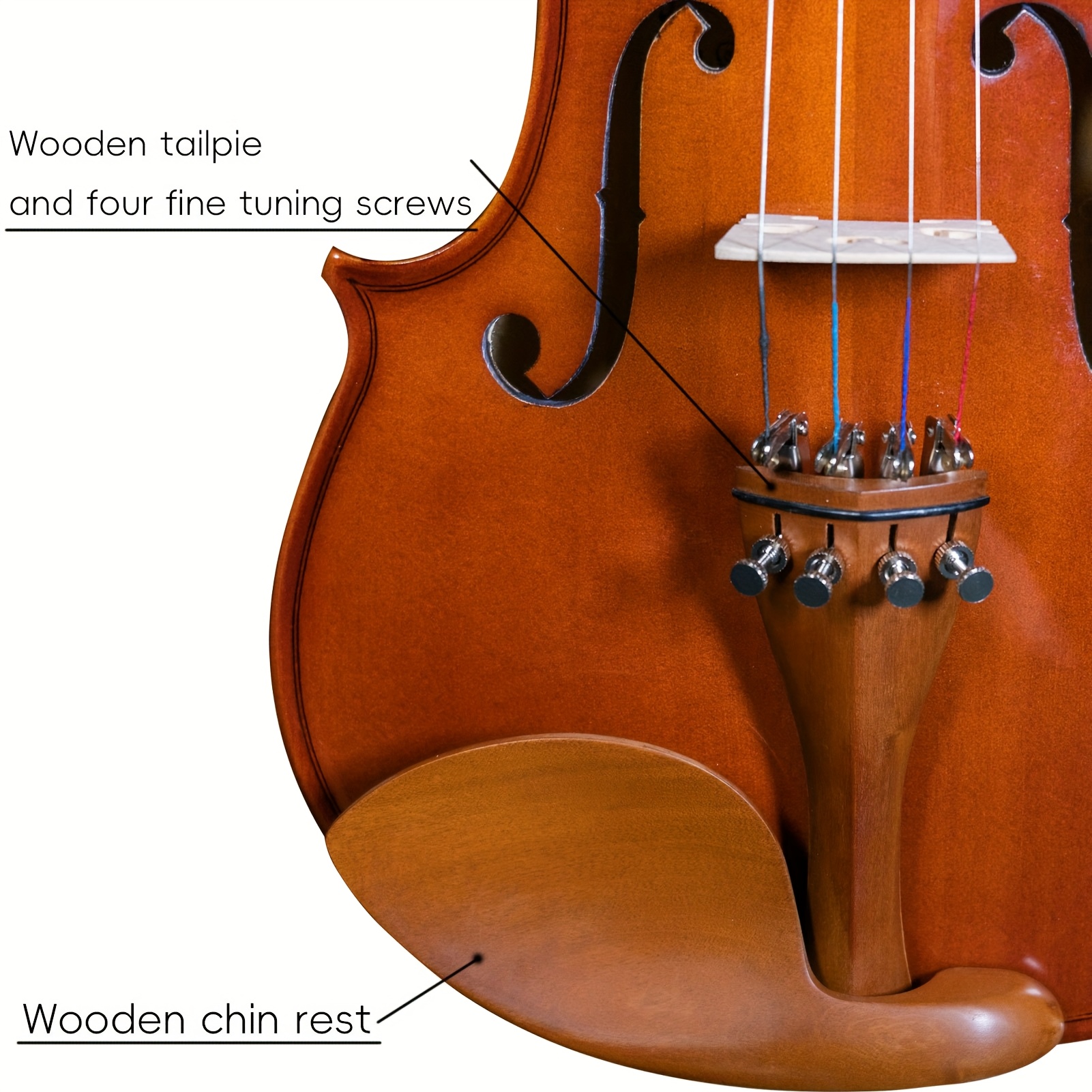 1 violín de tamaño completo 4/4 - Secado al aire natural durante más de 5 años, madera de abedul sólida, tablero de arce, accesorios de madera de jujube, artesanía de lujo ligera con grano de madera rico, descansillo de barbilla y cuatro ajustes finos.