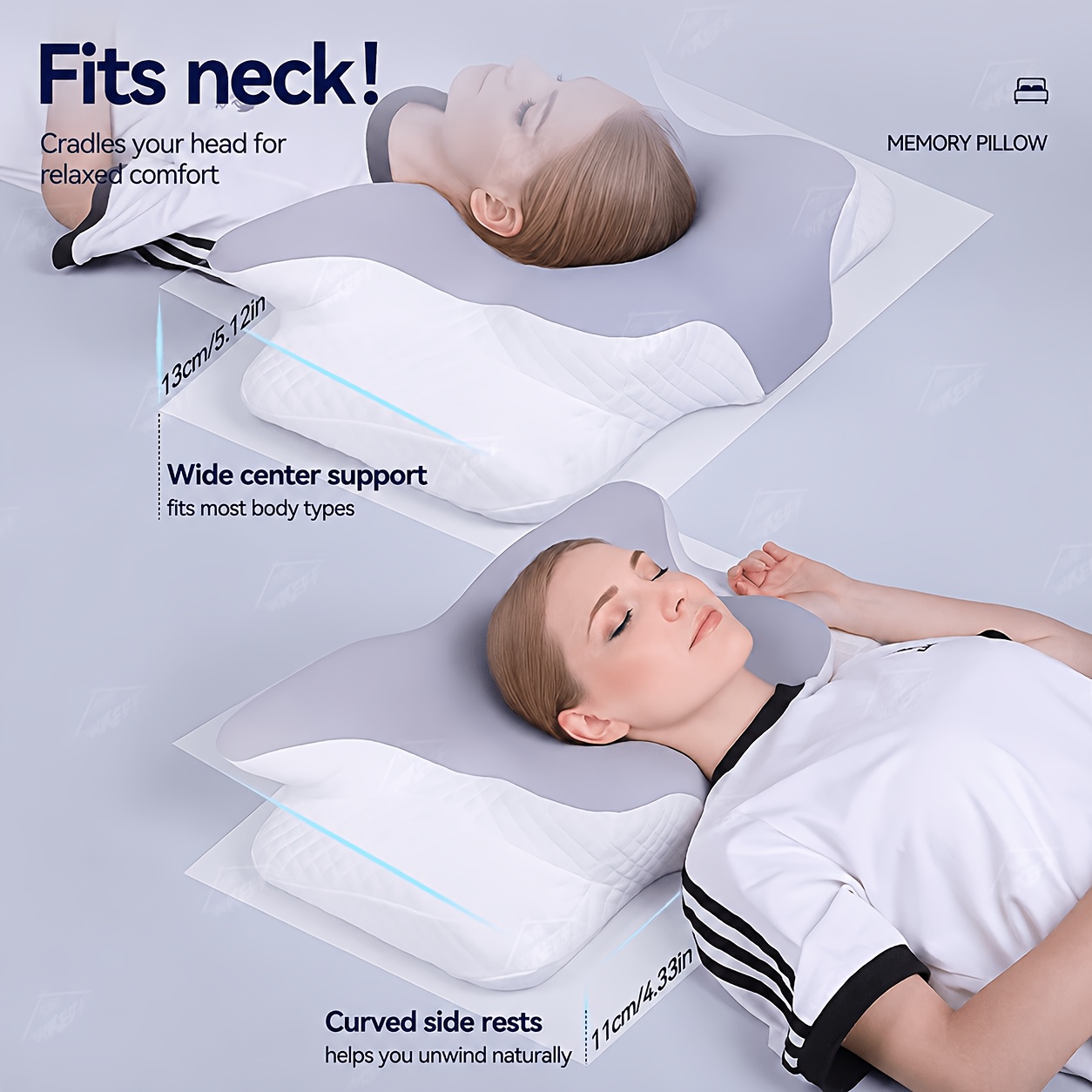 1pc   shaped memory foam pillow ergonomic cervical slow rebound relaxation neck pillow bedding for back and side   washable pillowcase cervical pillow pillow for sleeping Product details 2